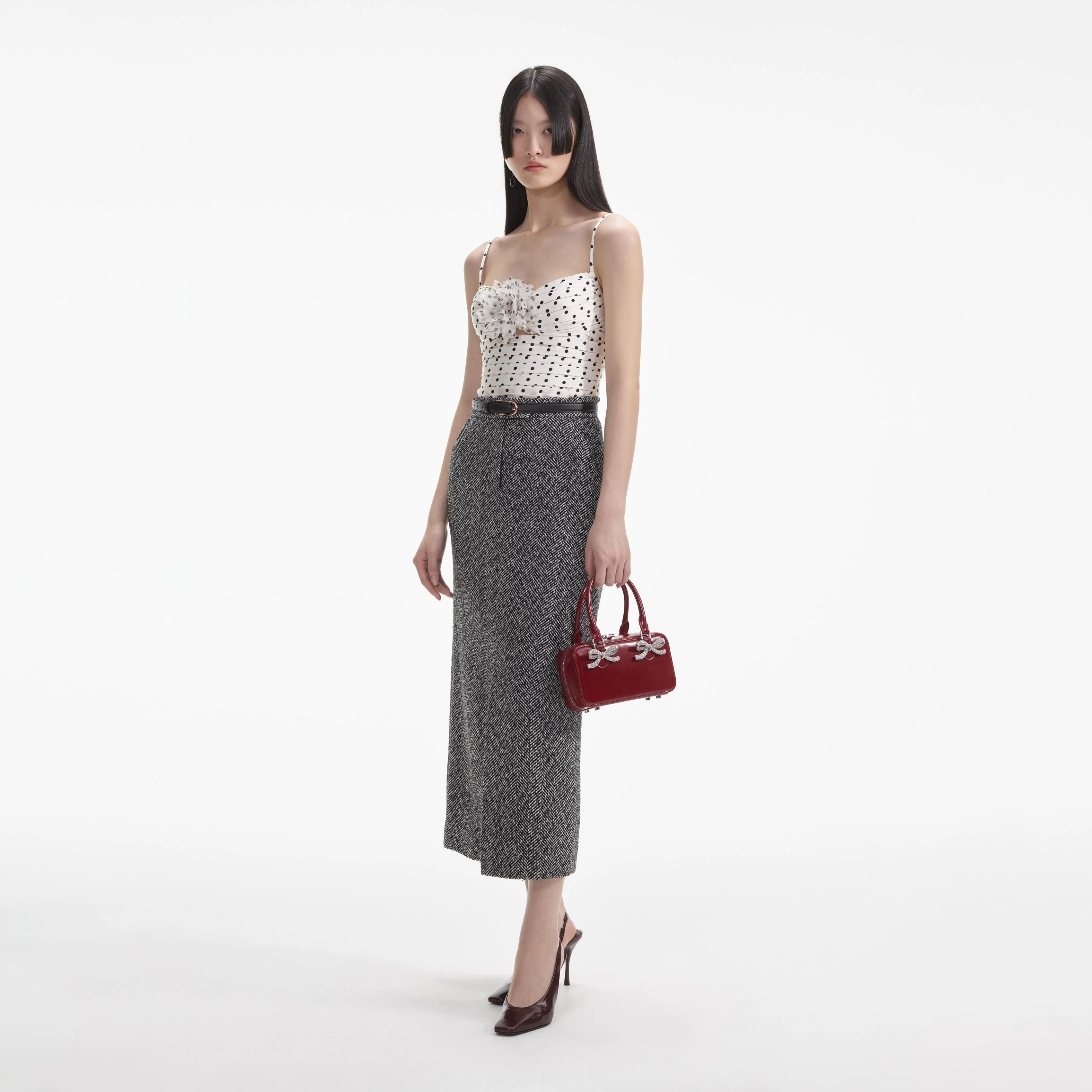Black Herringbone Midi Skirt - Image 2