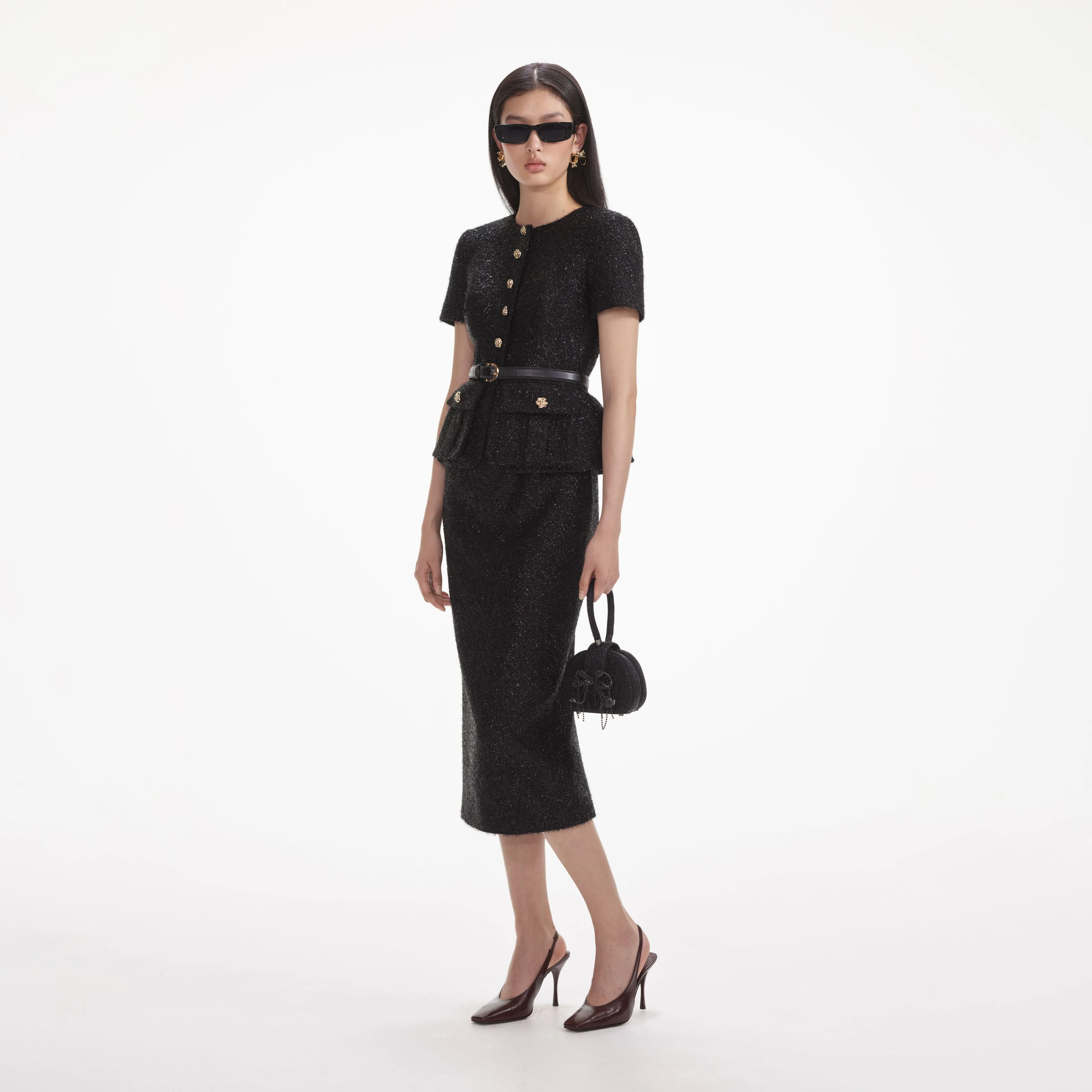 Black Tinsel Boucle Tailored Midi Dress - Image 2