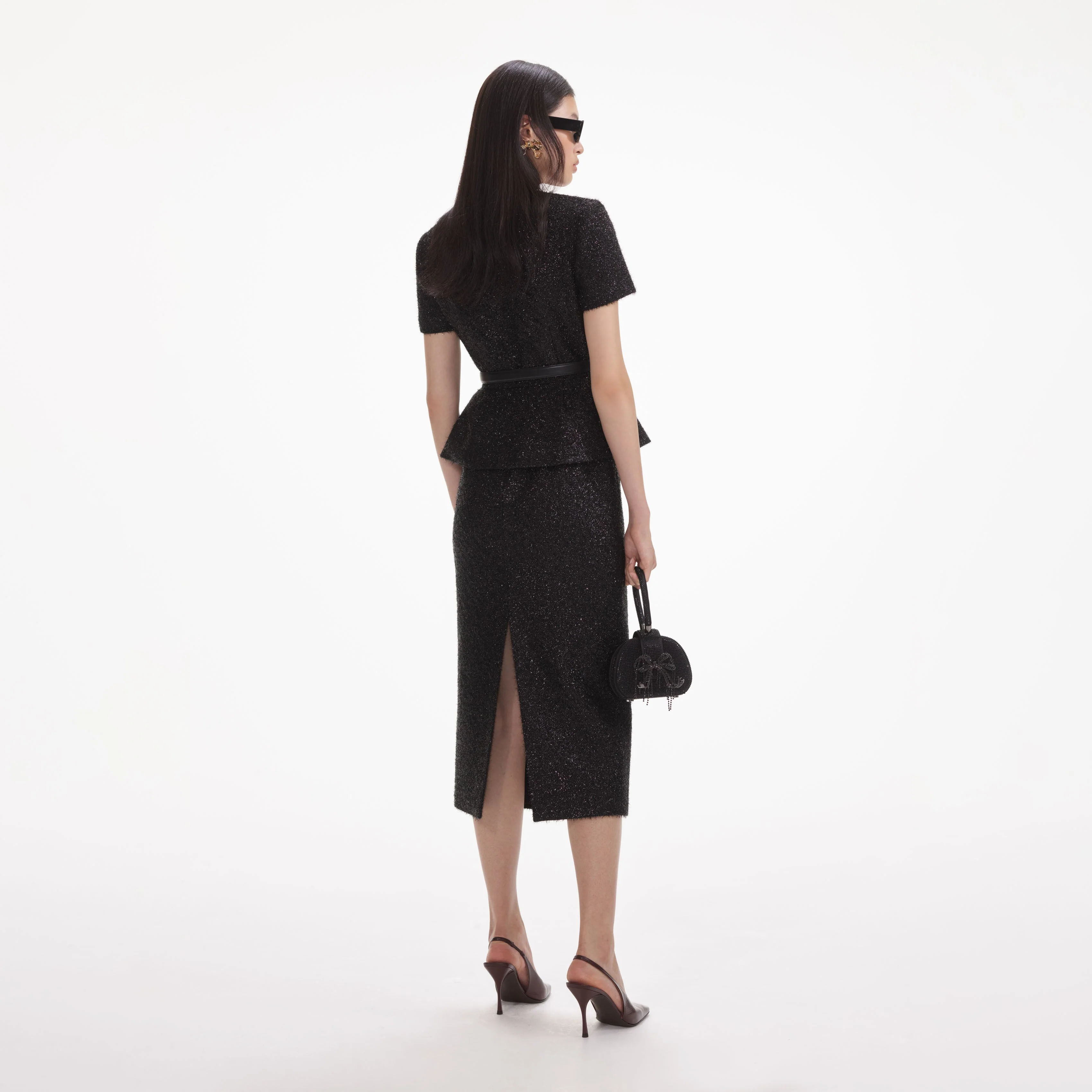 Black Tinsel Boucle Tailored Midi Dress - Image 3