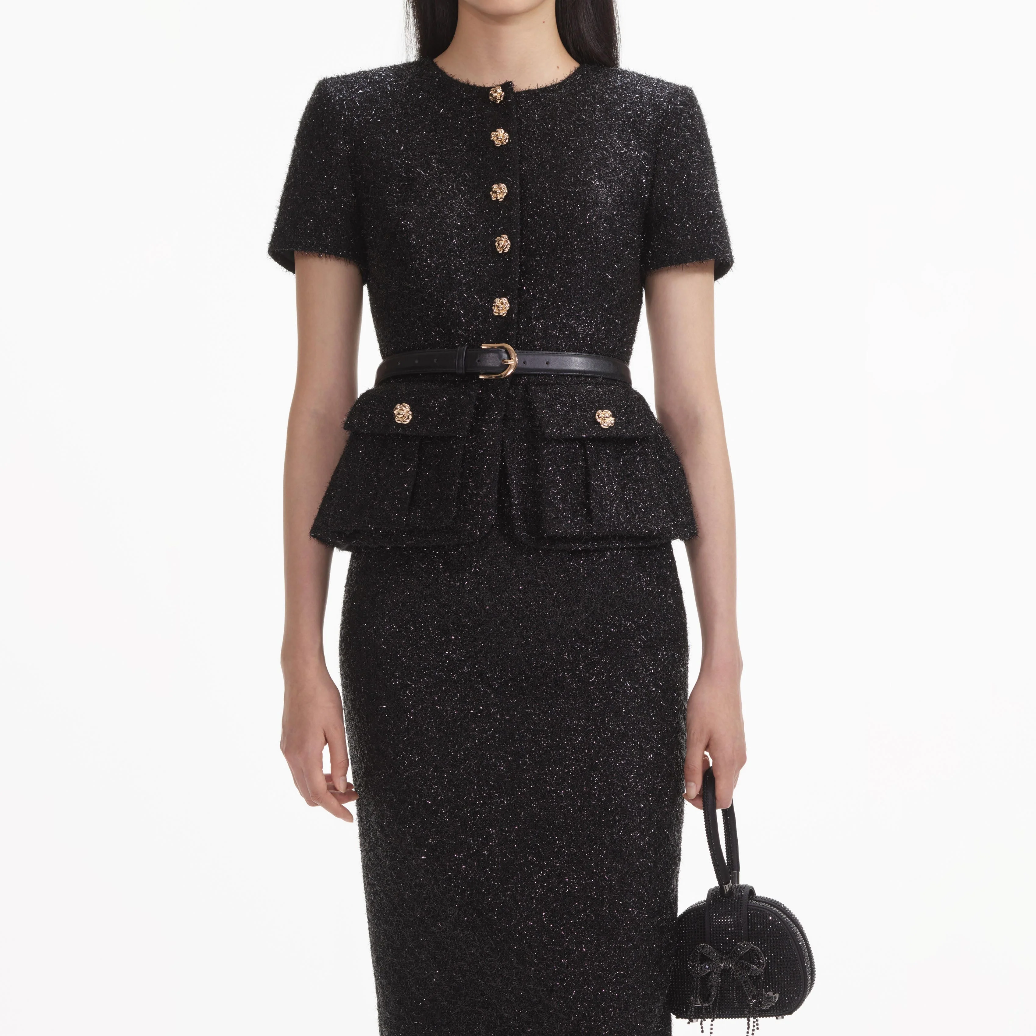 Black Tinsel Boucle Tailored Midi Dress - Image 4