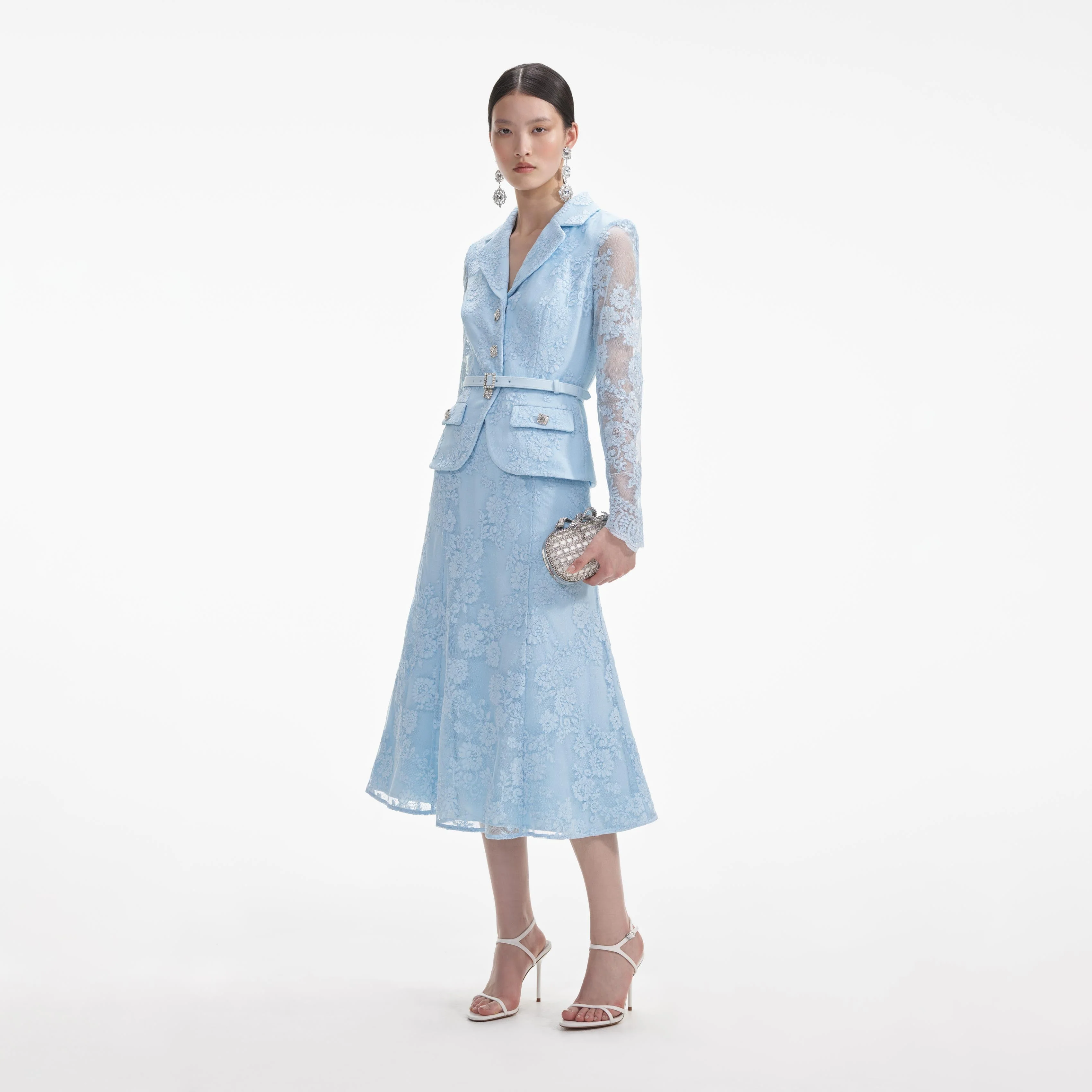 Blue Lace Tailored Midi Dress - Image 2