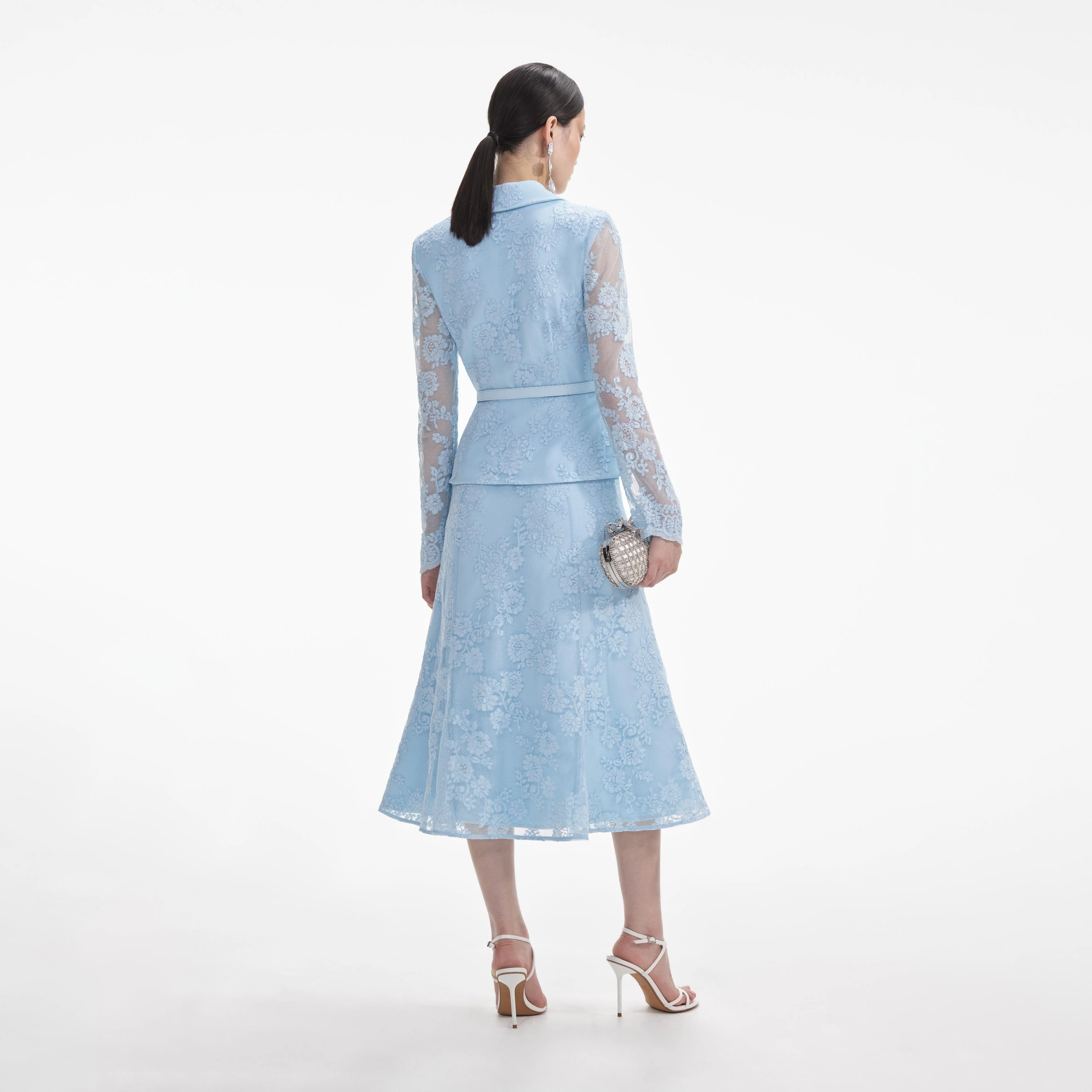 Blue Lace Tailored Midi Dress - Image 3