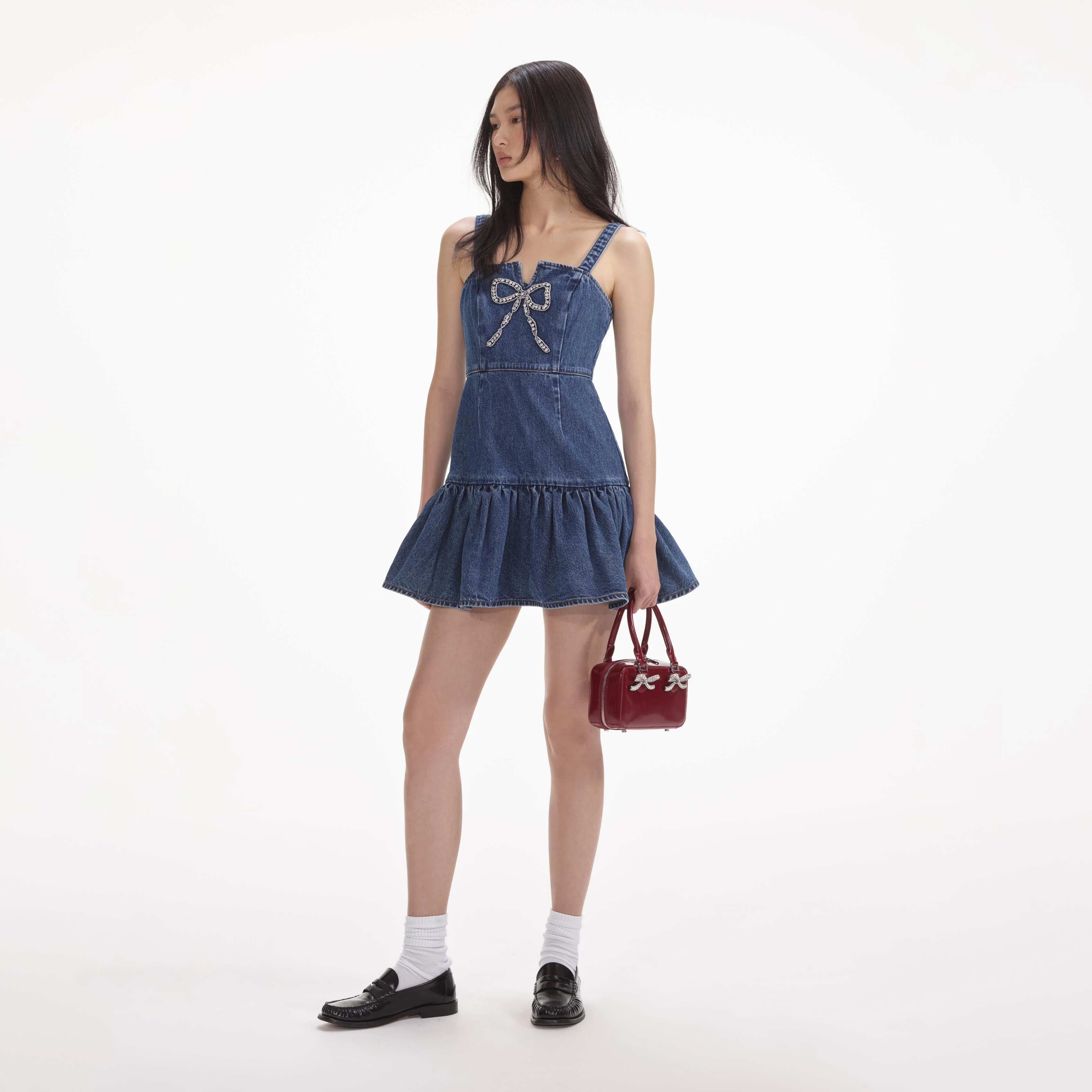 Bow Denim Mini Dress - Image 2