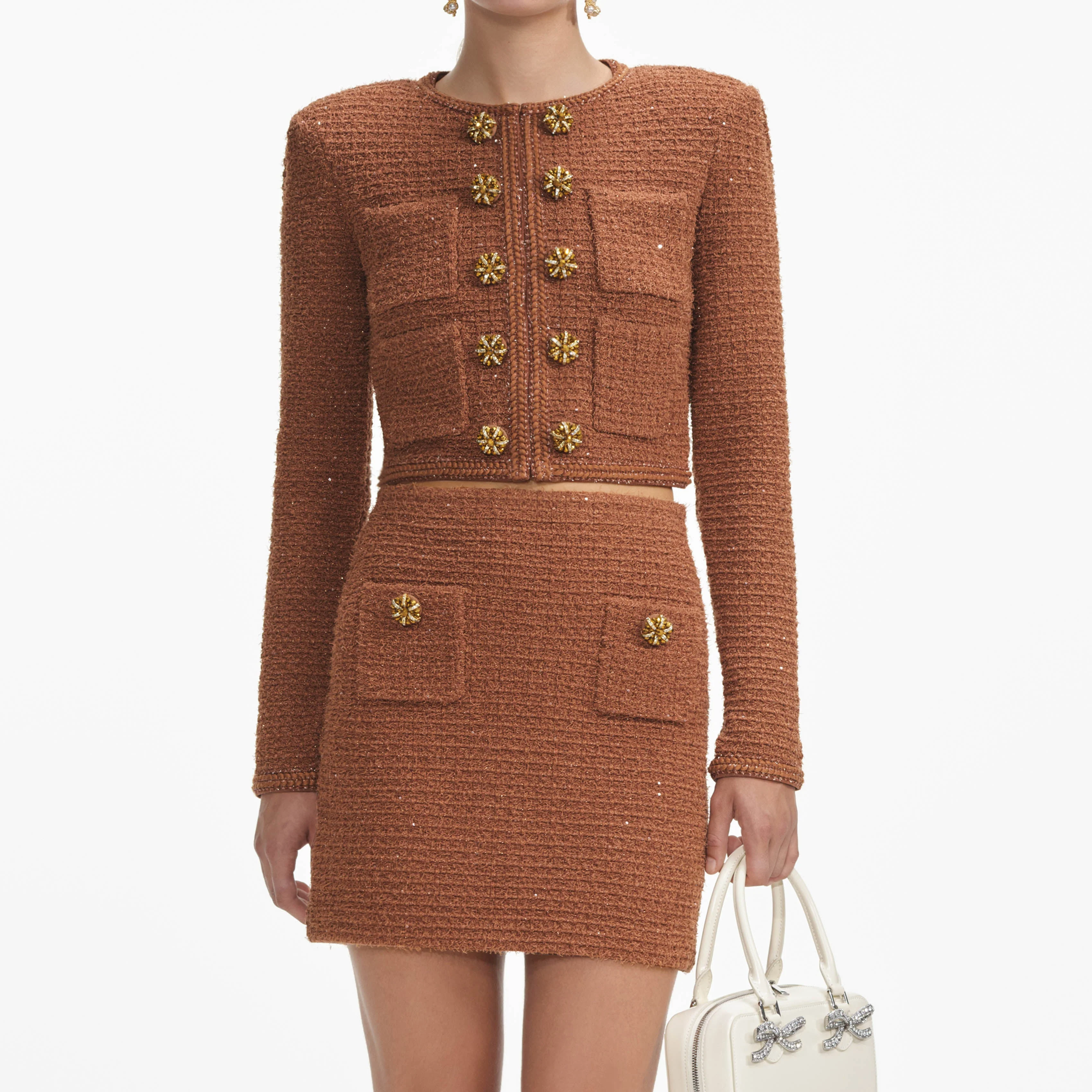 Brown Textured Knit Jacket - Image 4
