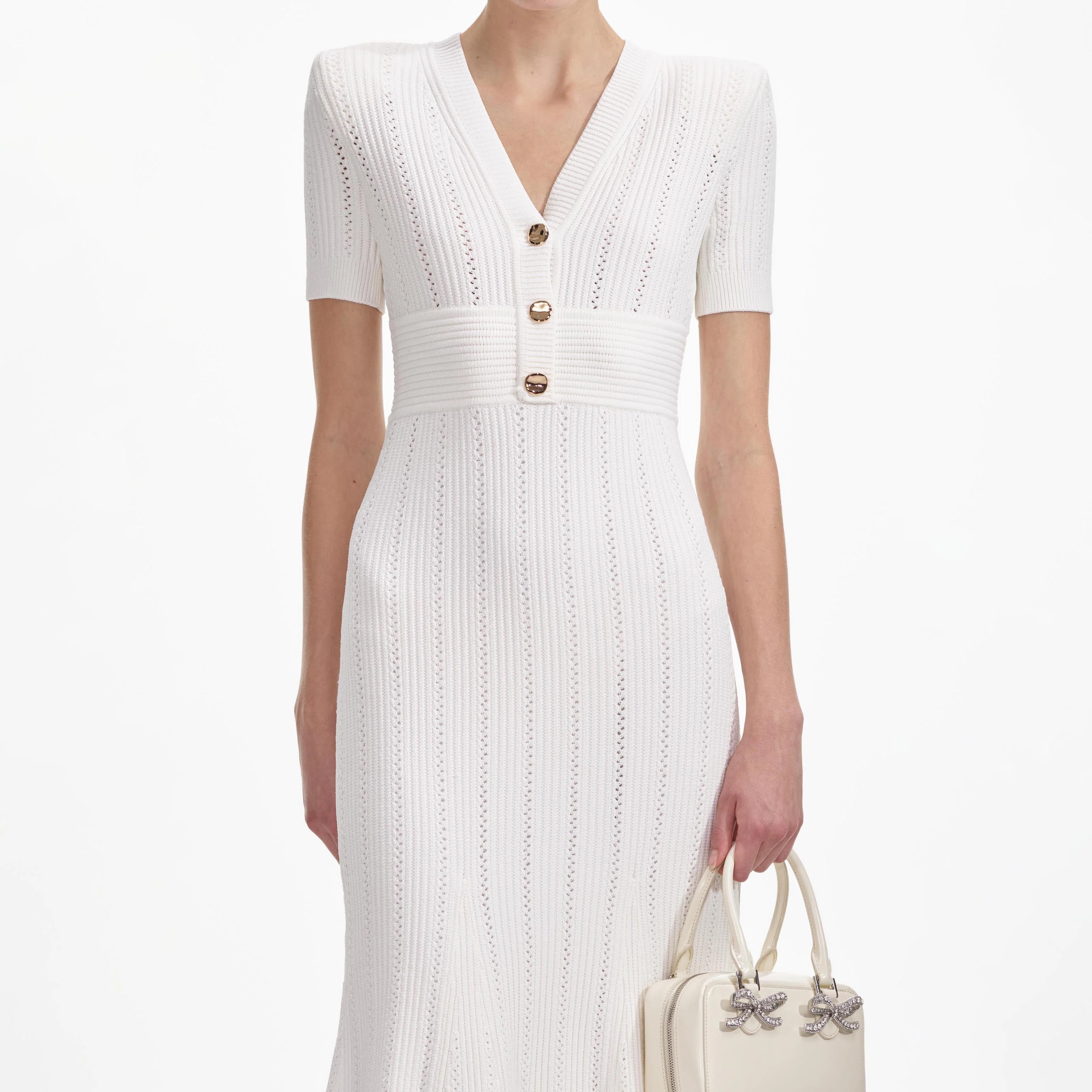 Cream Pointelle Knit Midi Dress - Image 4