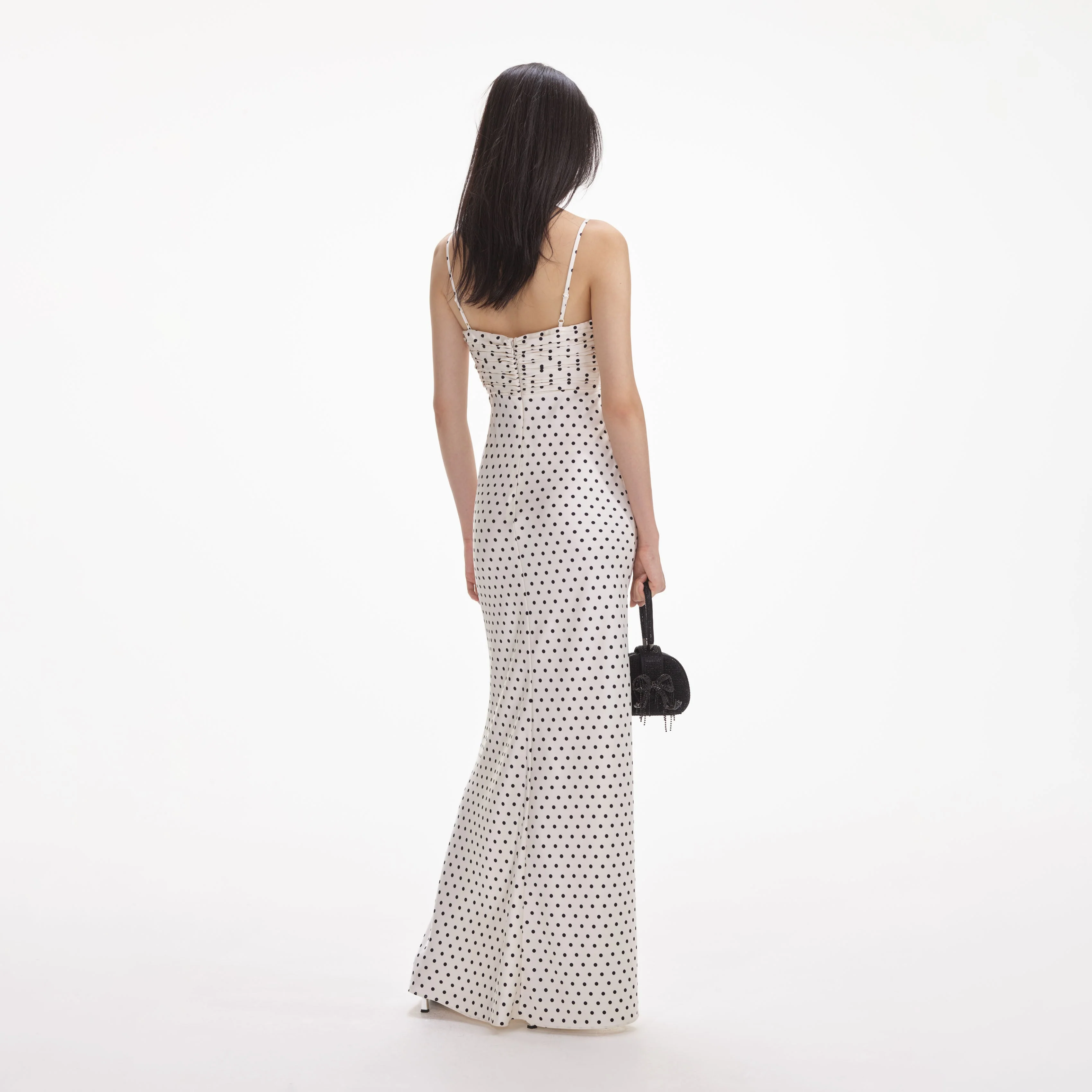 Cream Polka Dot Satin Maxi Dress - Image 3