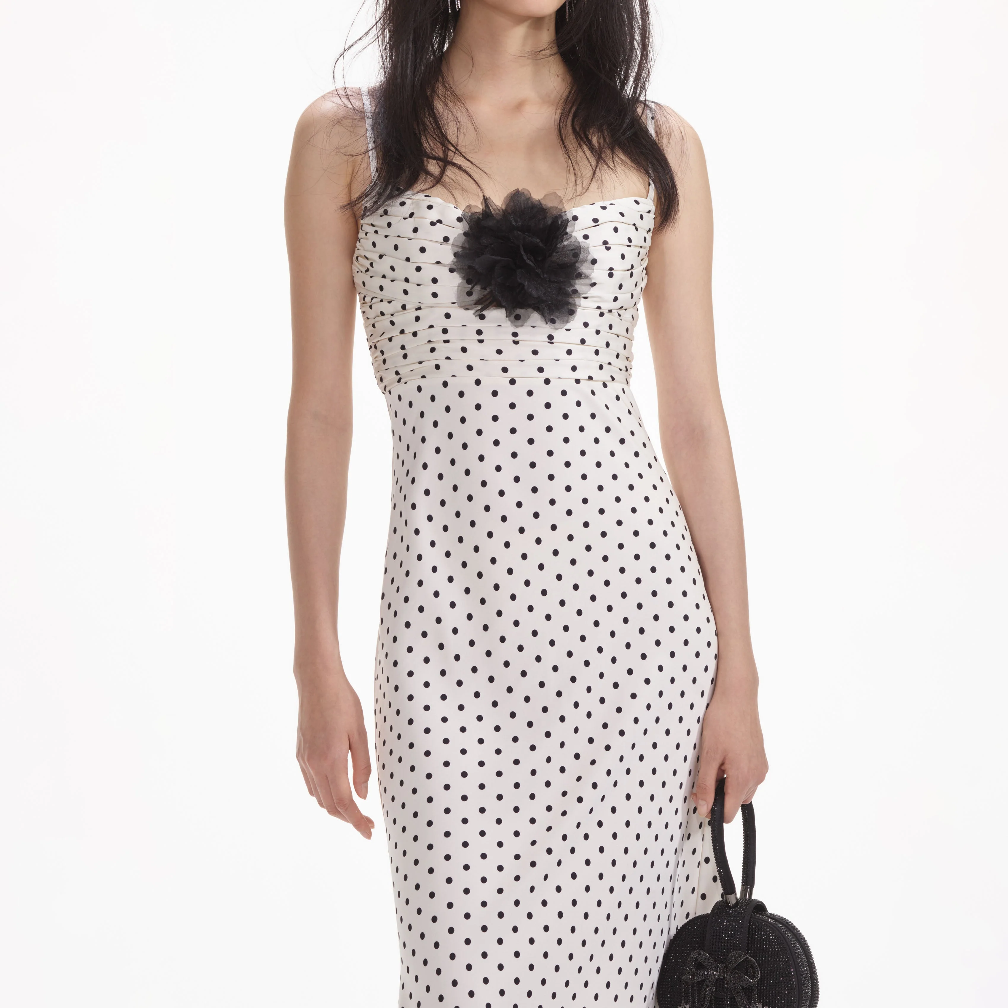 Cream Polka Dot Satin Maxi Dress - Image 5