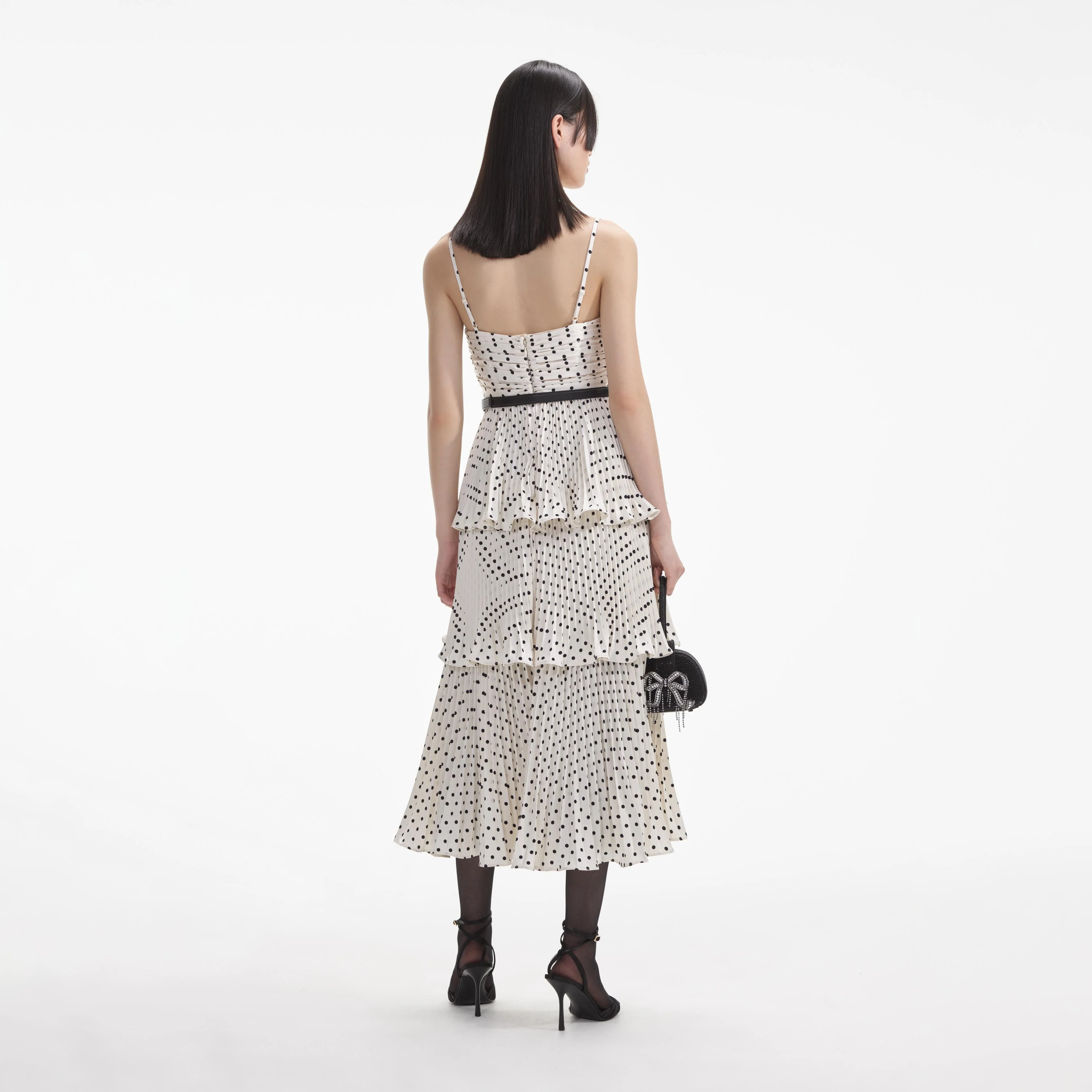 Cream Polka Dot Tiered Midi Dress - Image 3