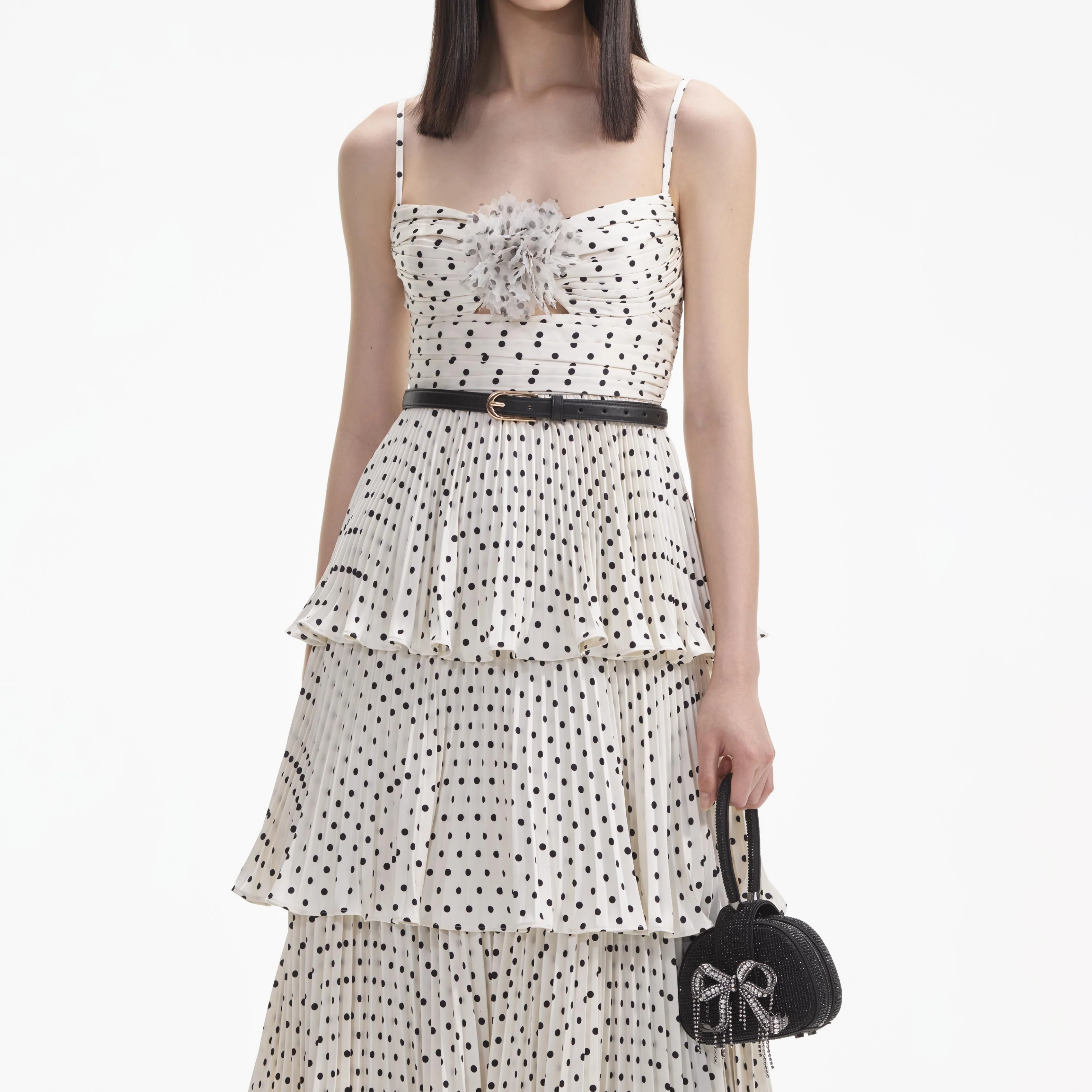 Cream Polka Dot Tiered Midi Dress - Image 4