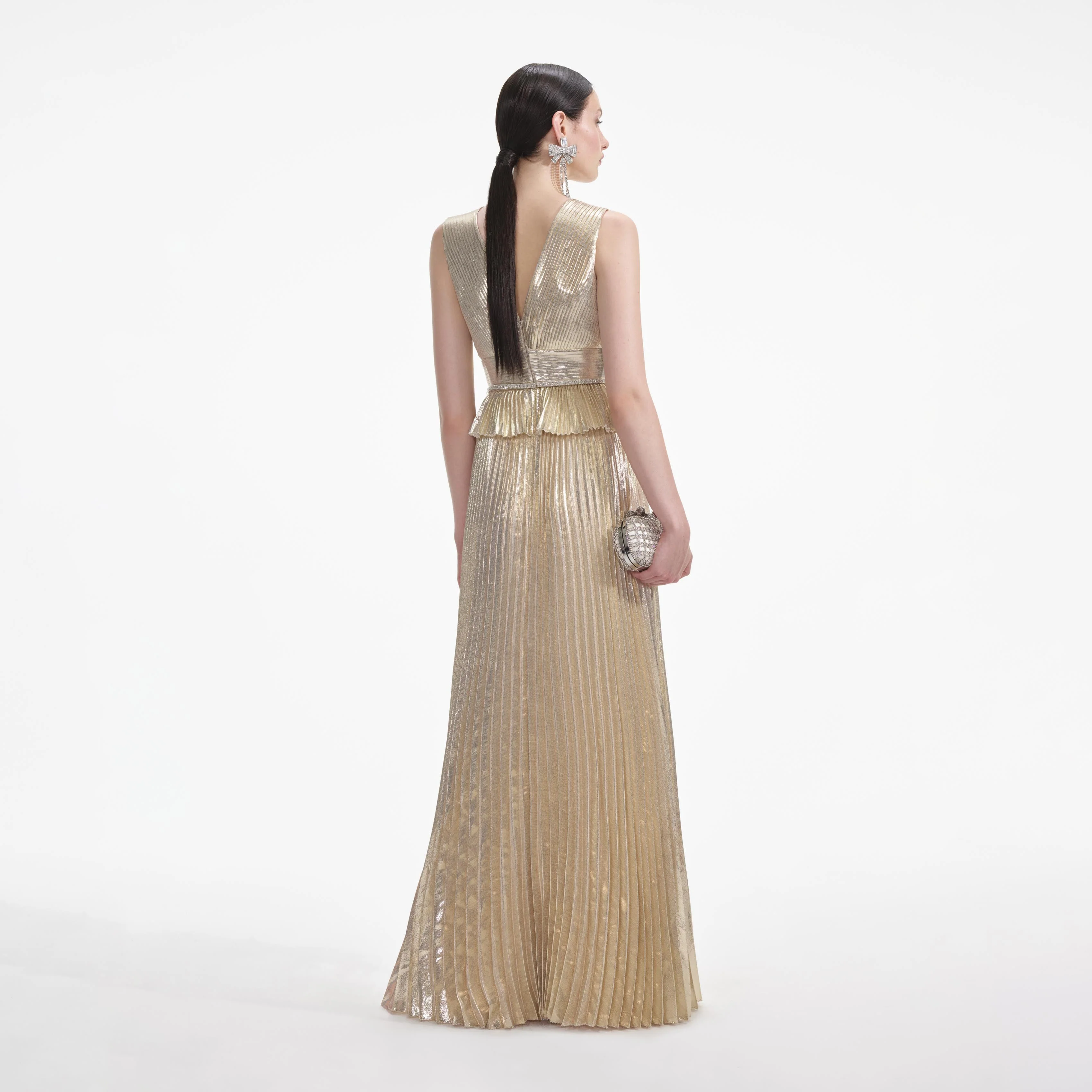 Gold Metallic V-Neck Maxi Dress - Image 3
