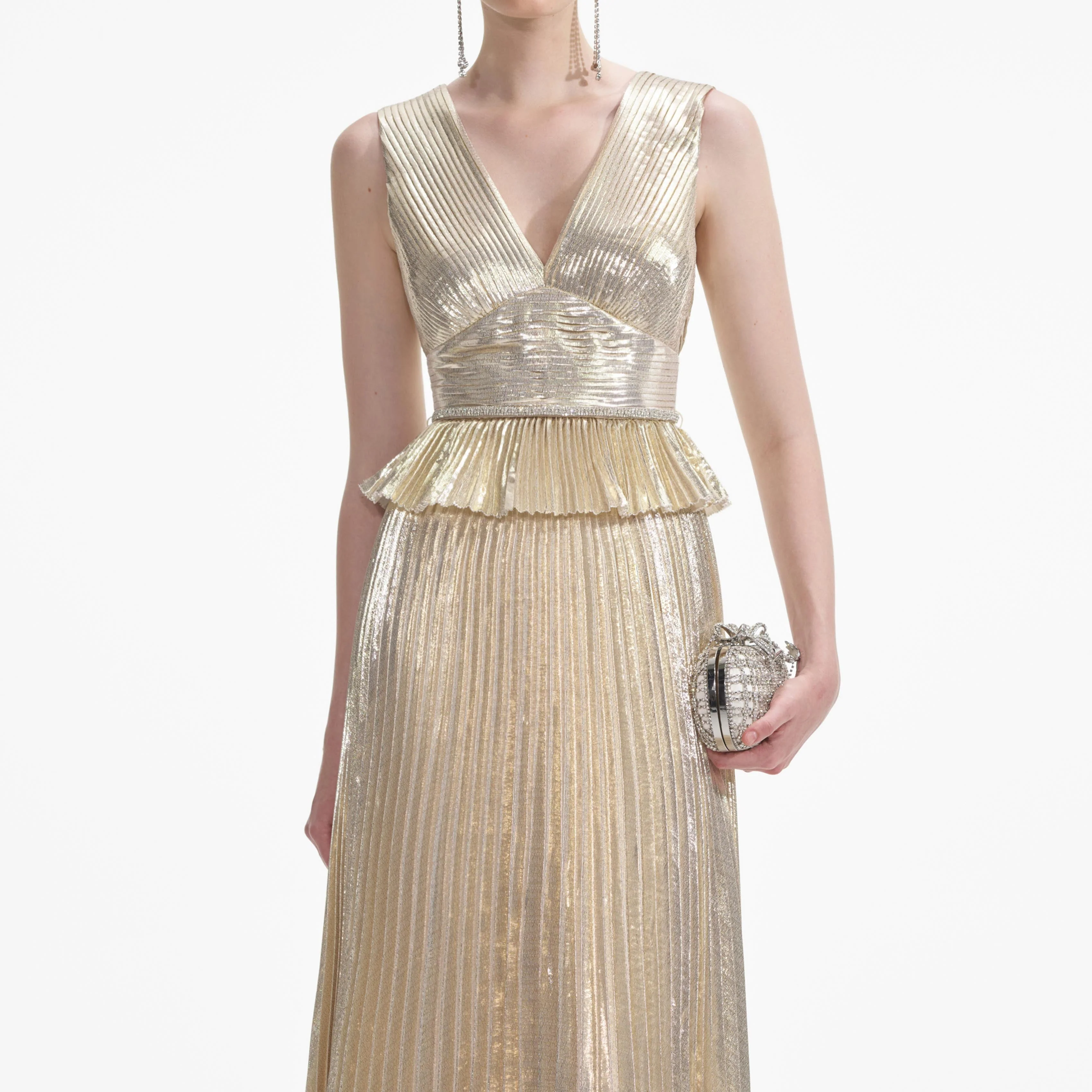 Gold Metallic V-Neck Maxi Dress - Image 4