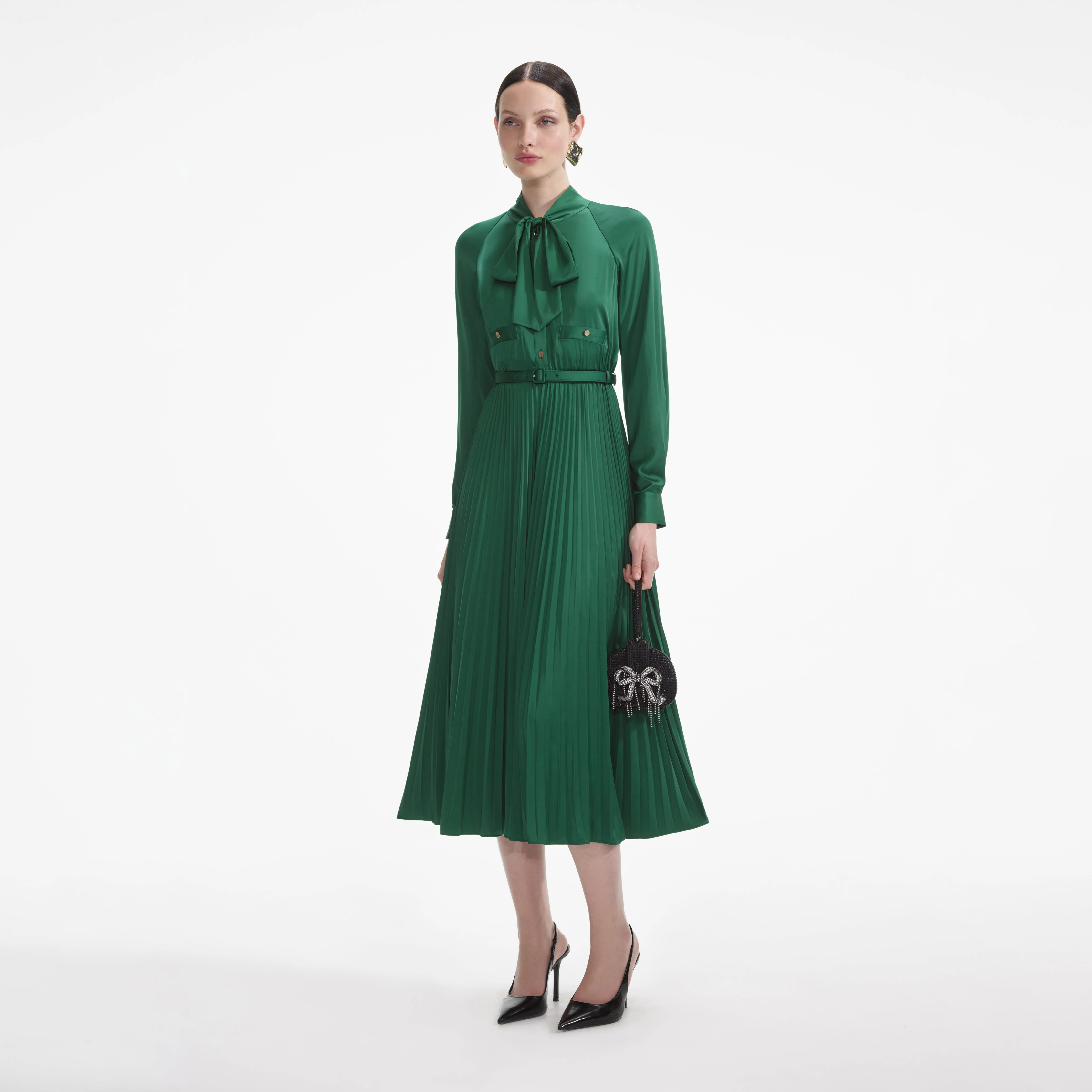 Green Satin Midi Dress - Image 2