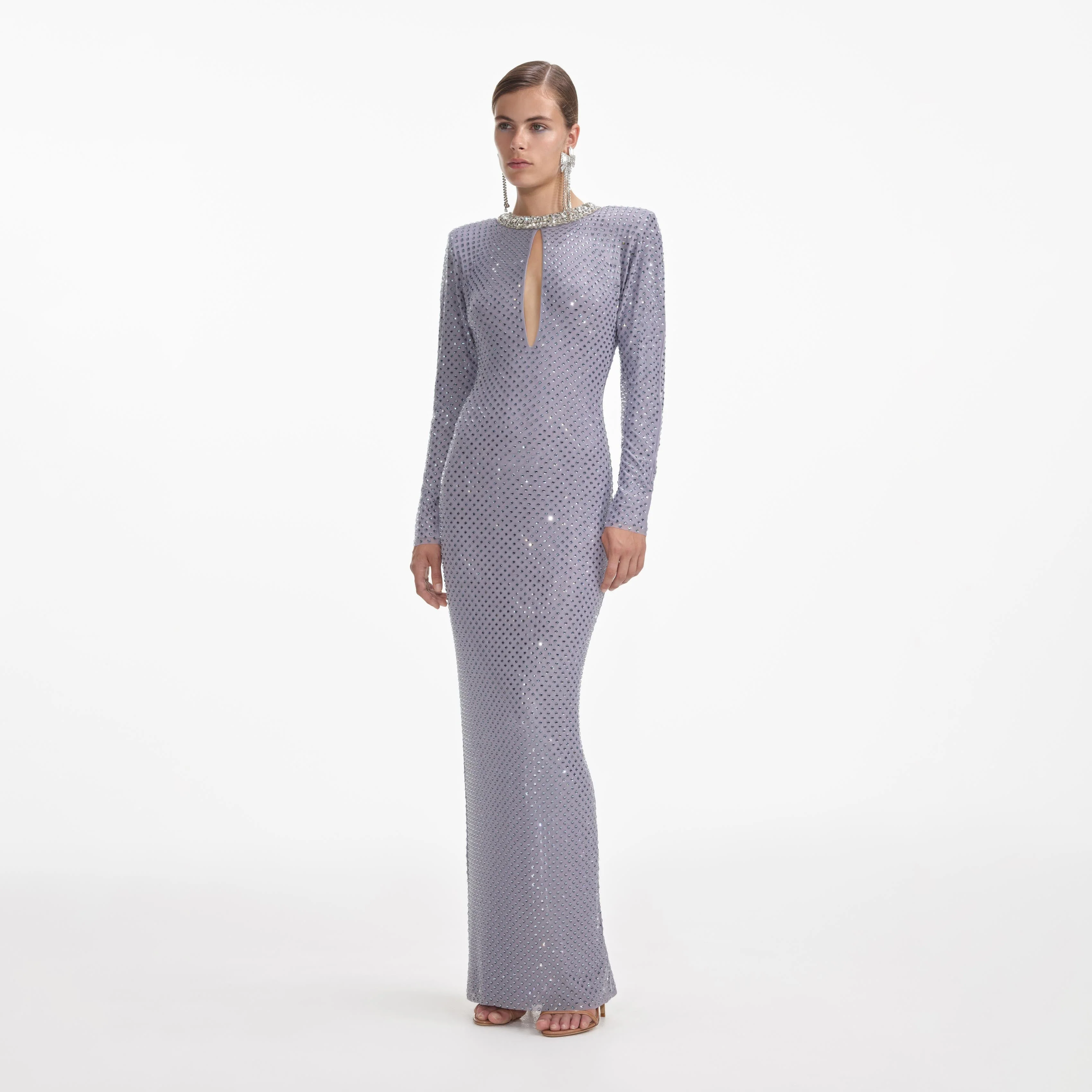 Grey Rhinestone Fishnet Maxi Dress - Image 2