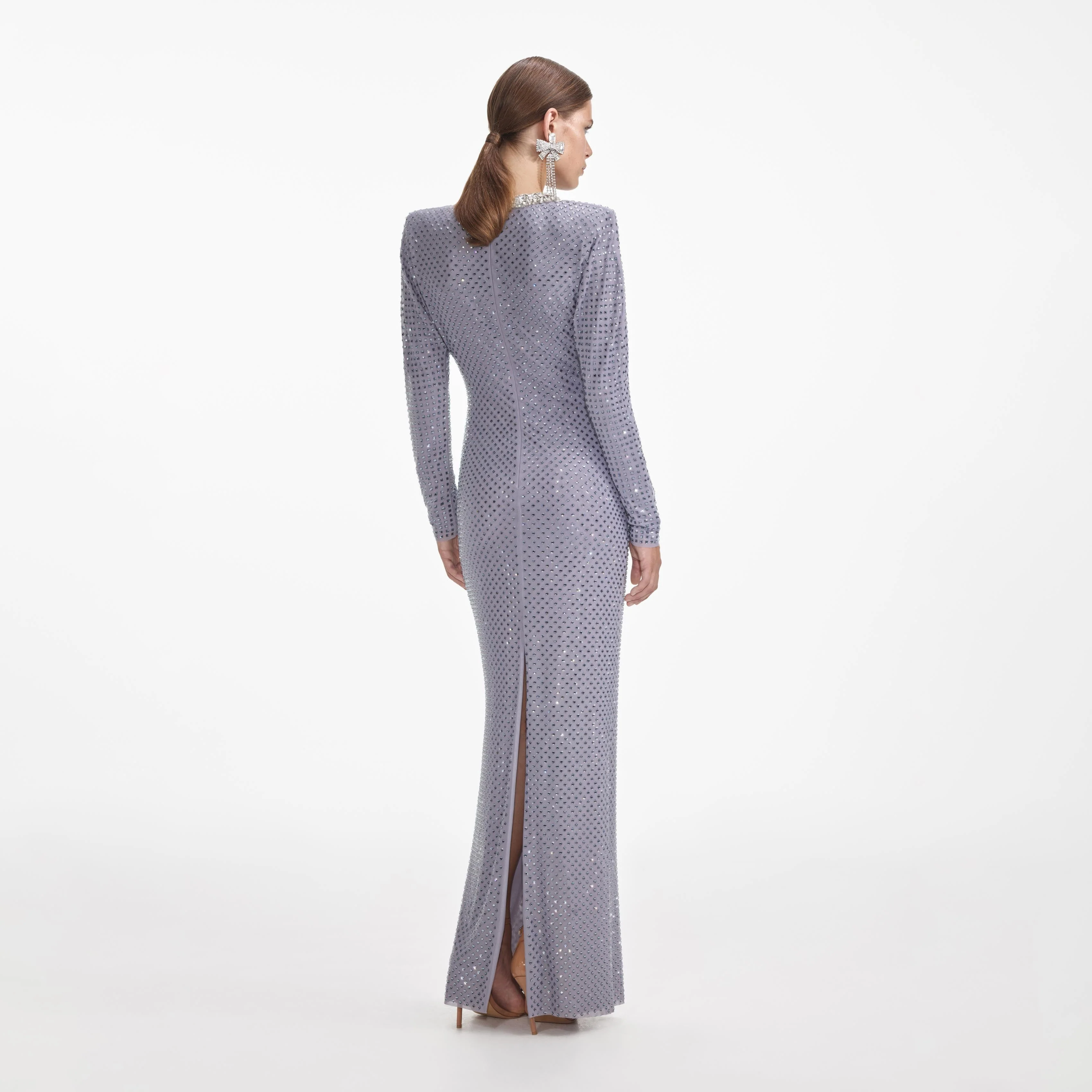 Grey Rhinestone Fishnet Maxi Dress - Image 3