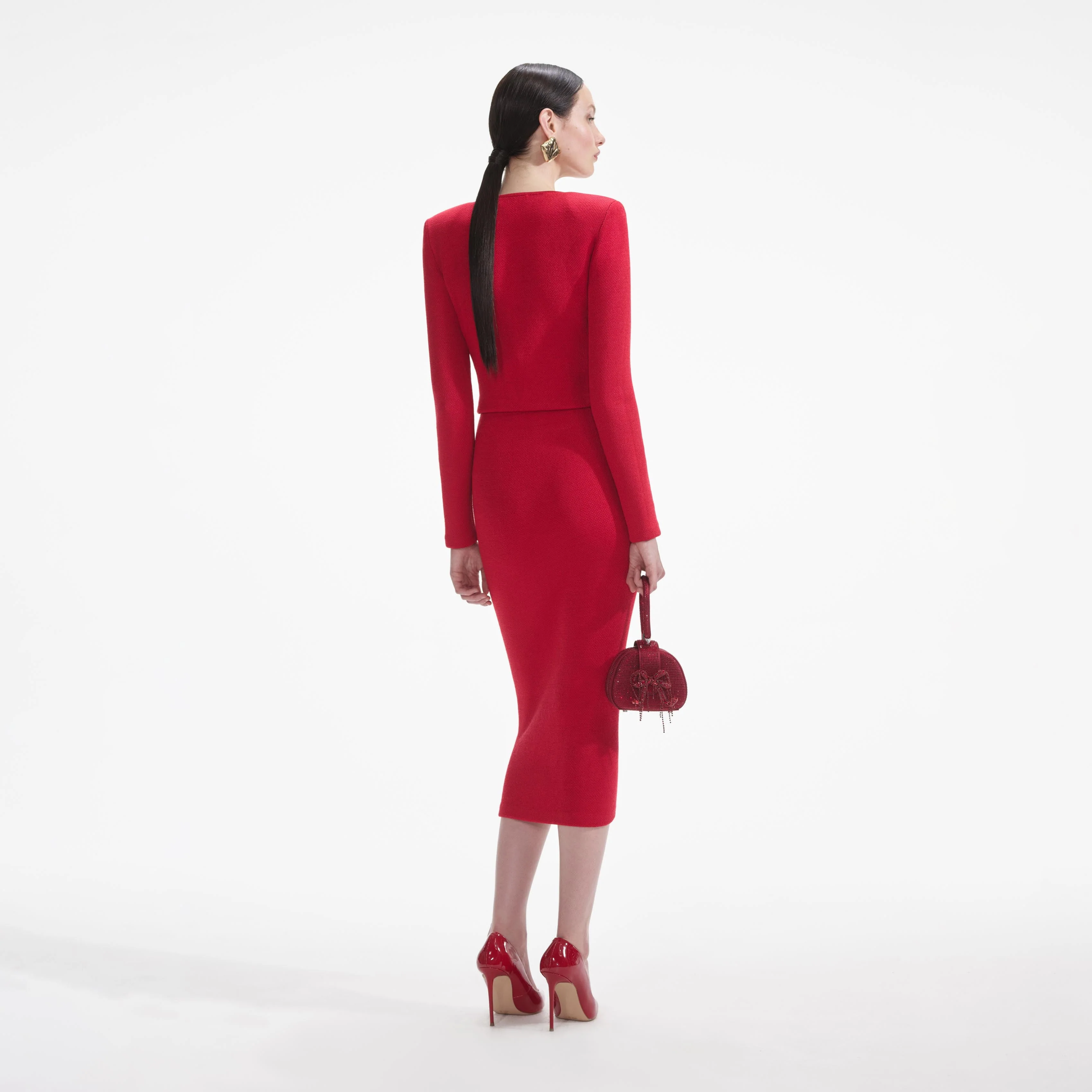 Red Knit Heart Buttoned Midi Skirt - Image 3