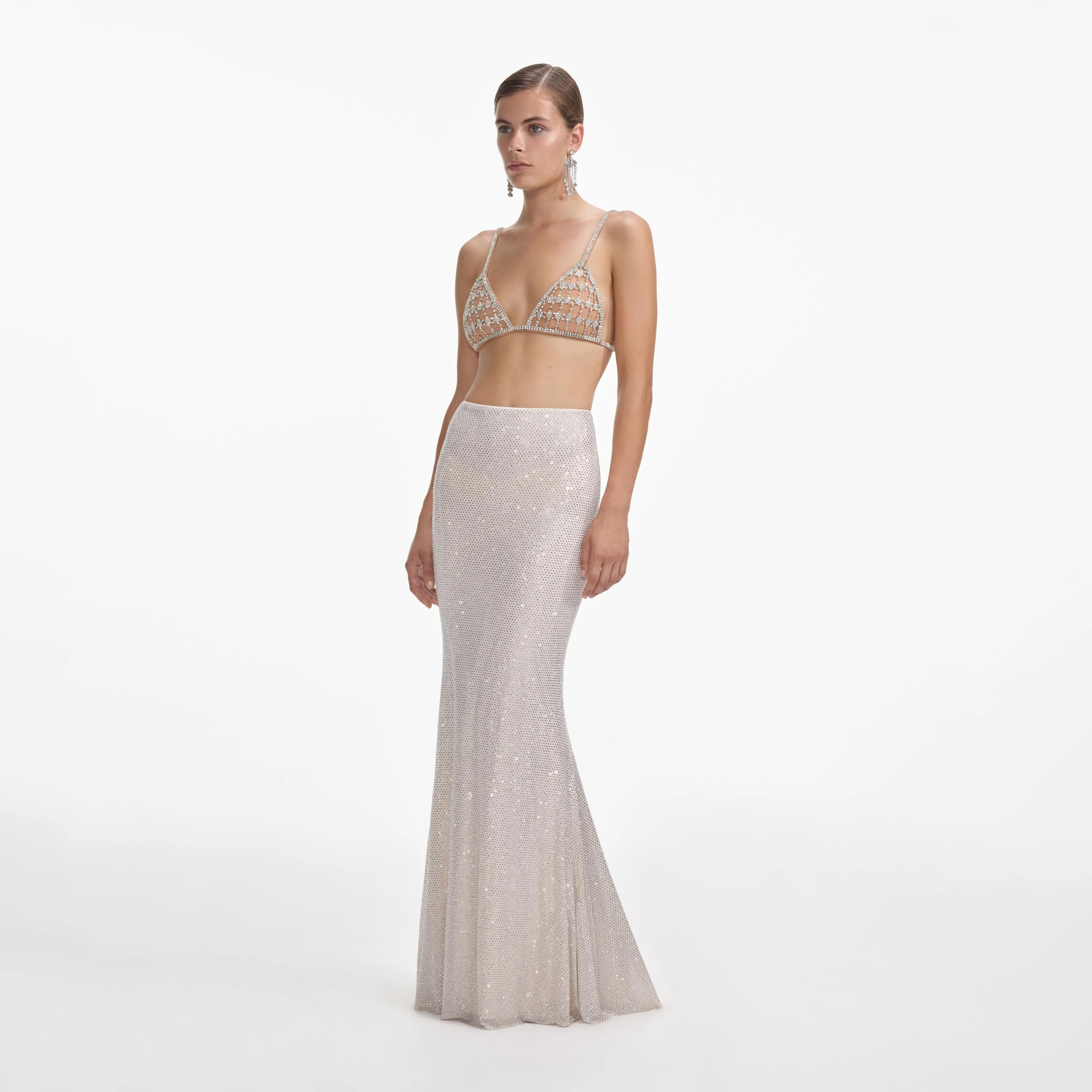 Silver Rhinestone Mesh Maxi Skirt - Image 2
