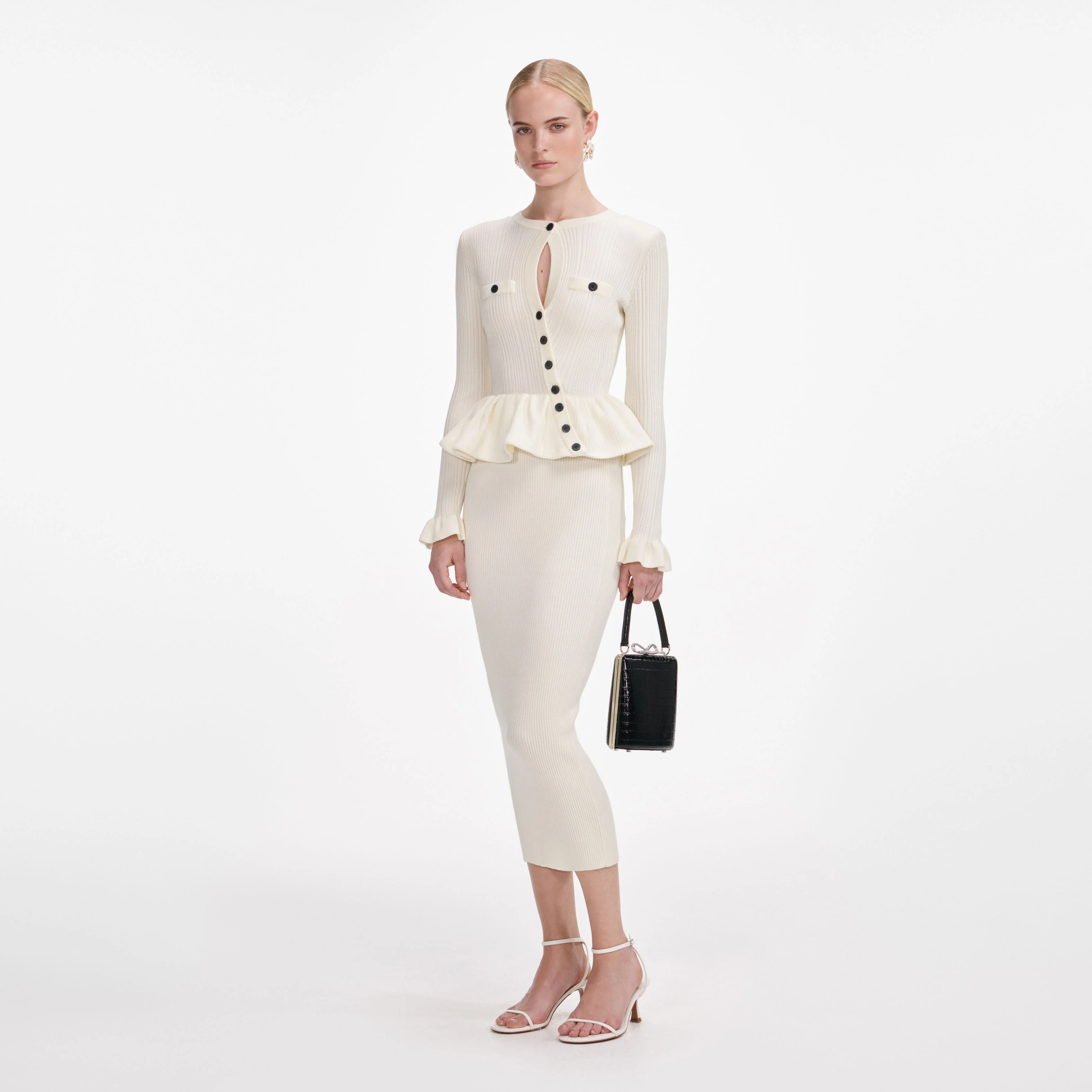 Cream Asymmetric Knit Midi Dress - Image 2