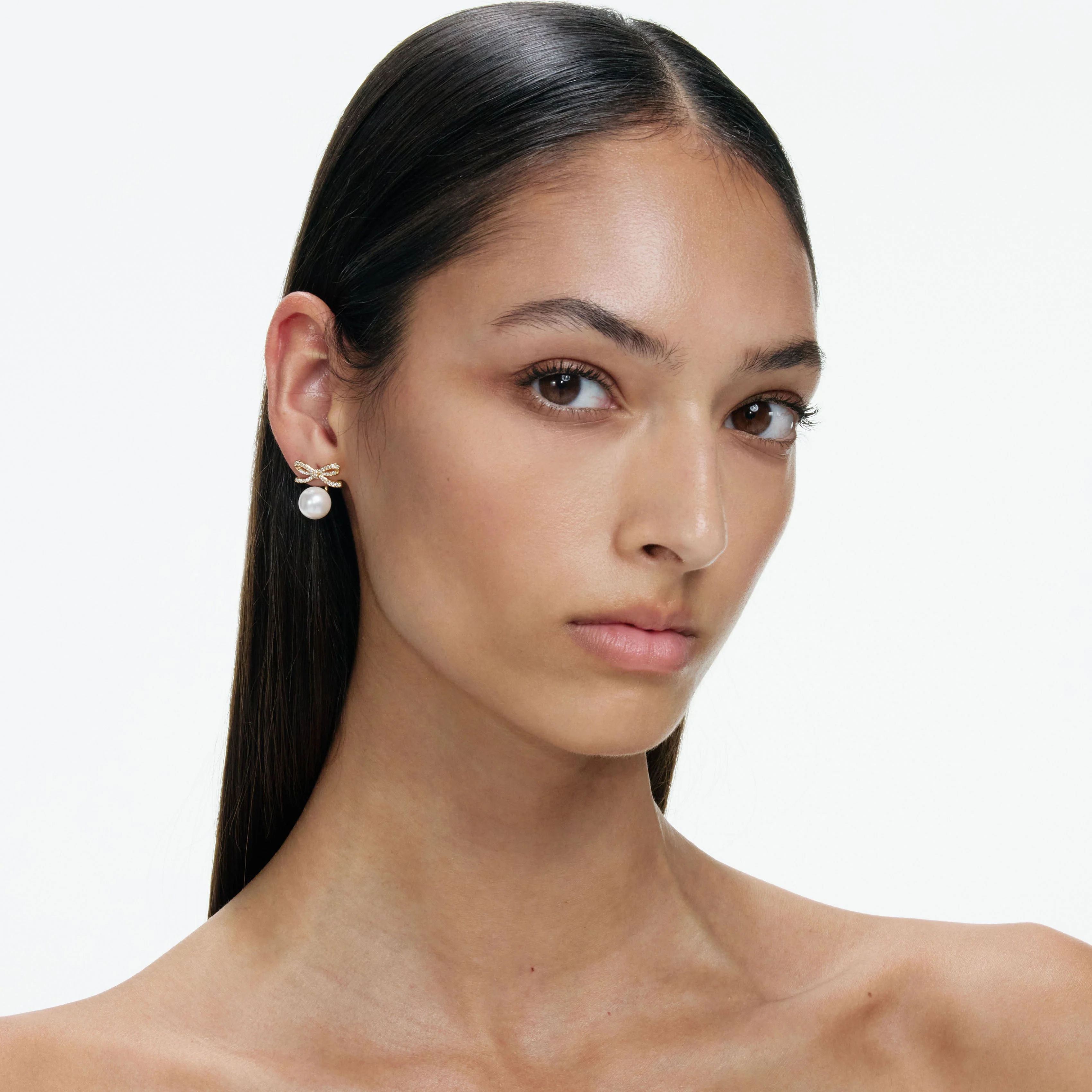 Gold Bow Pearl Jacket Earrings - Image 2