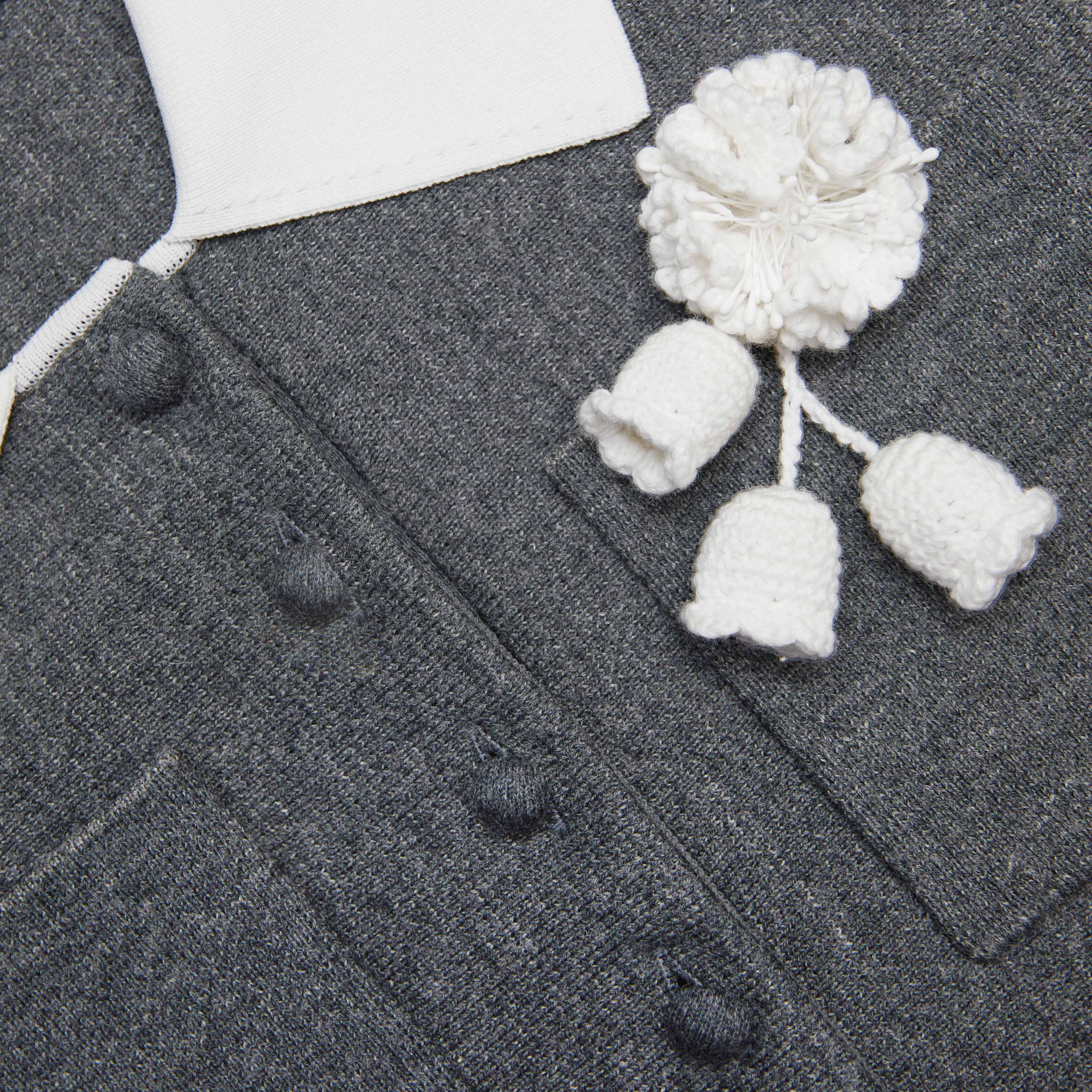 Grey Crochet Flower Collared Knit Mini Dress - Image 5