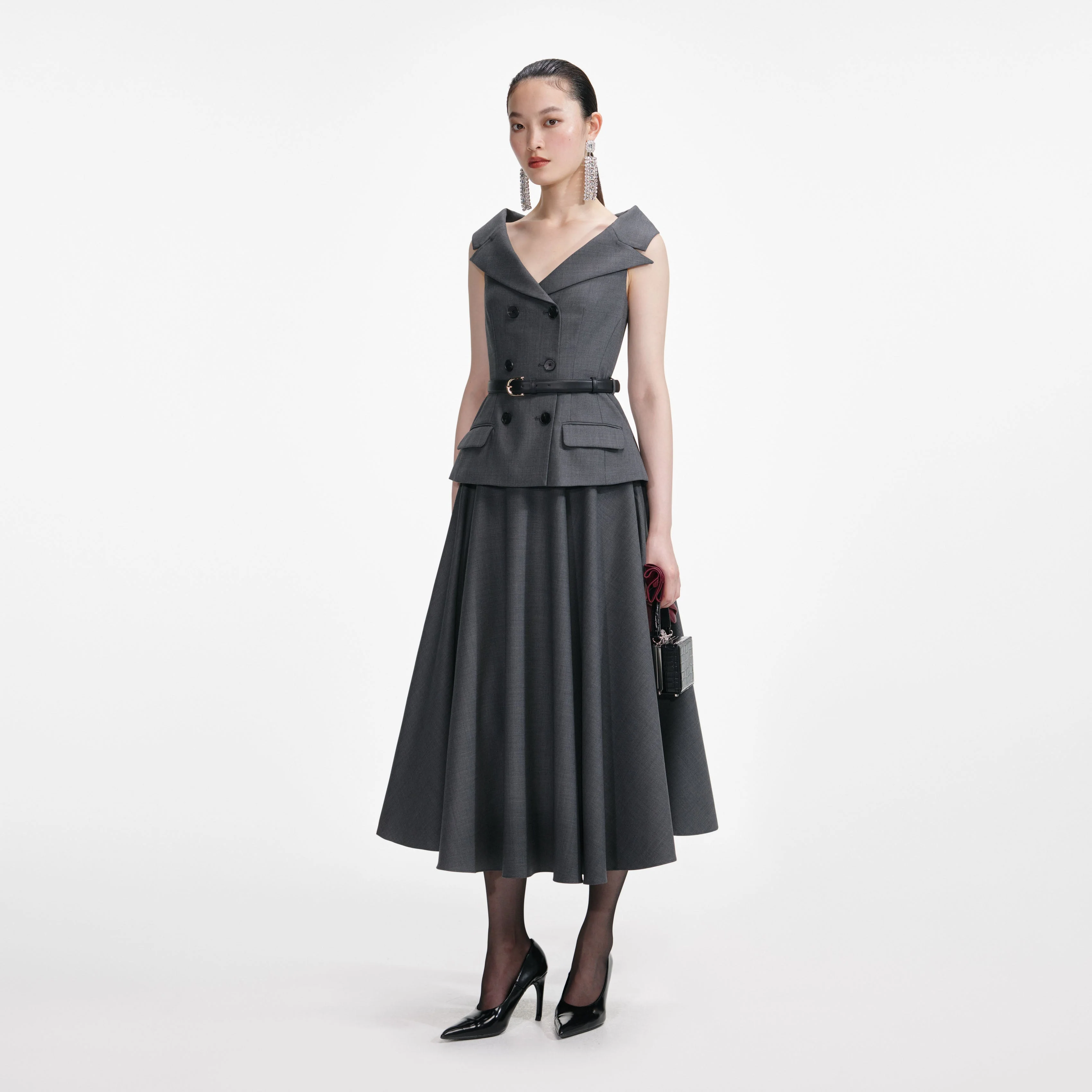 Grey Wool Tailored Midi Dress - Image 2