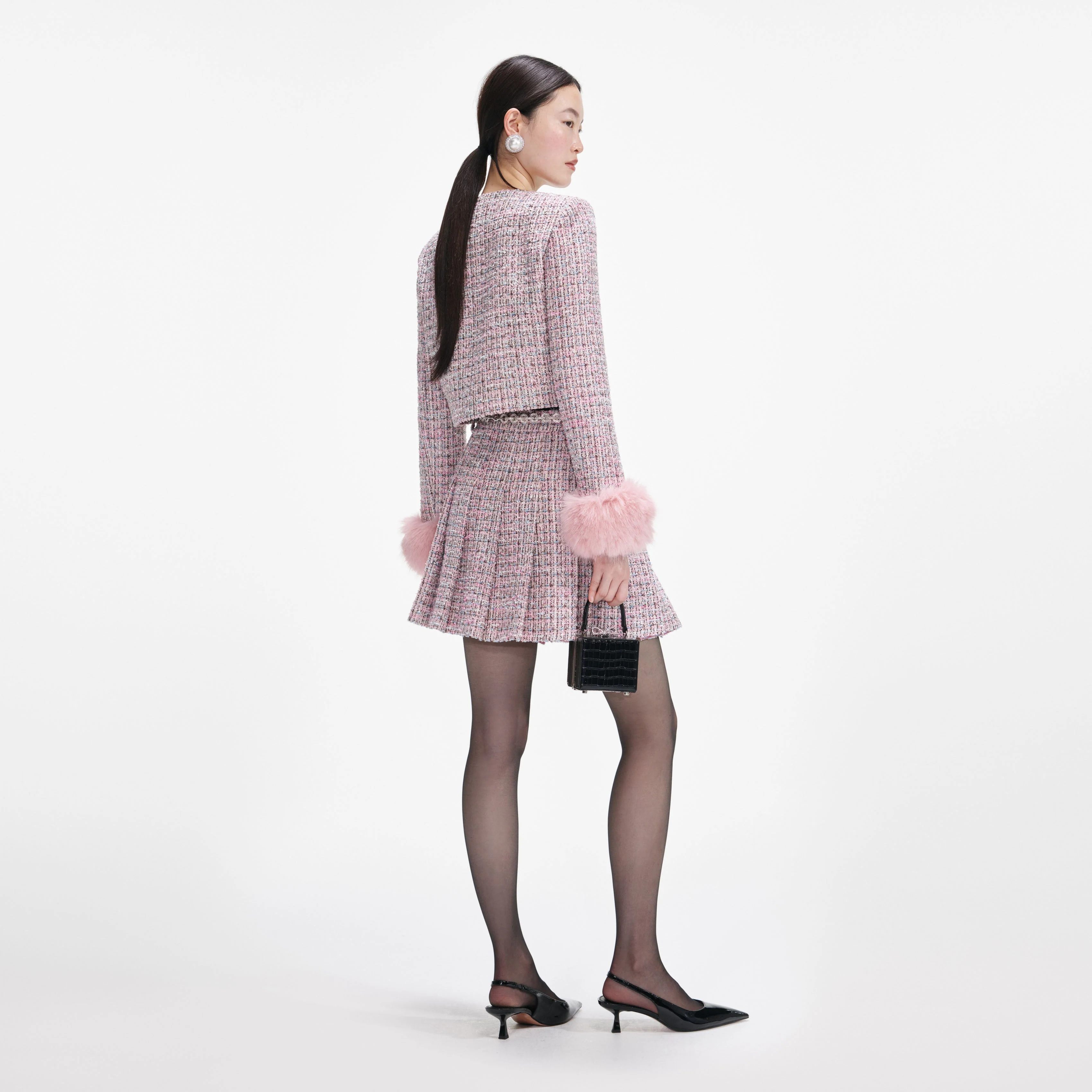 Pink Boucle Crystal Belt Mini Skirt - Image 3
