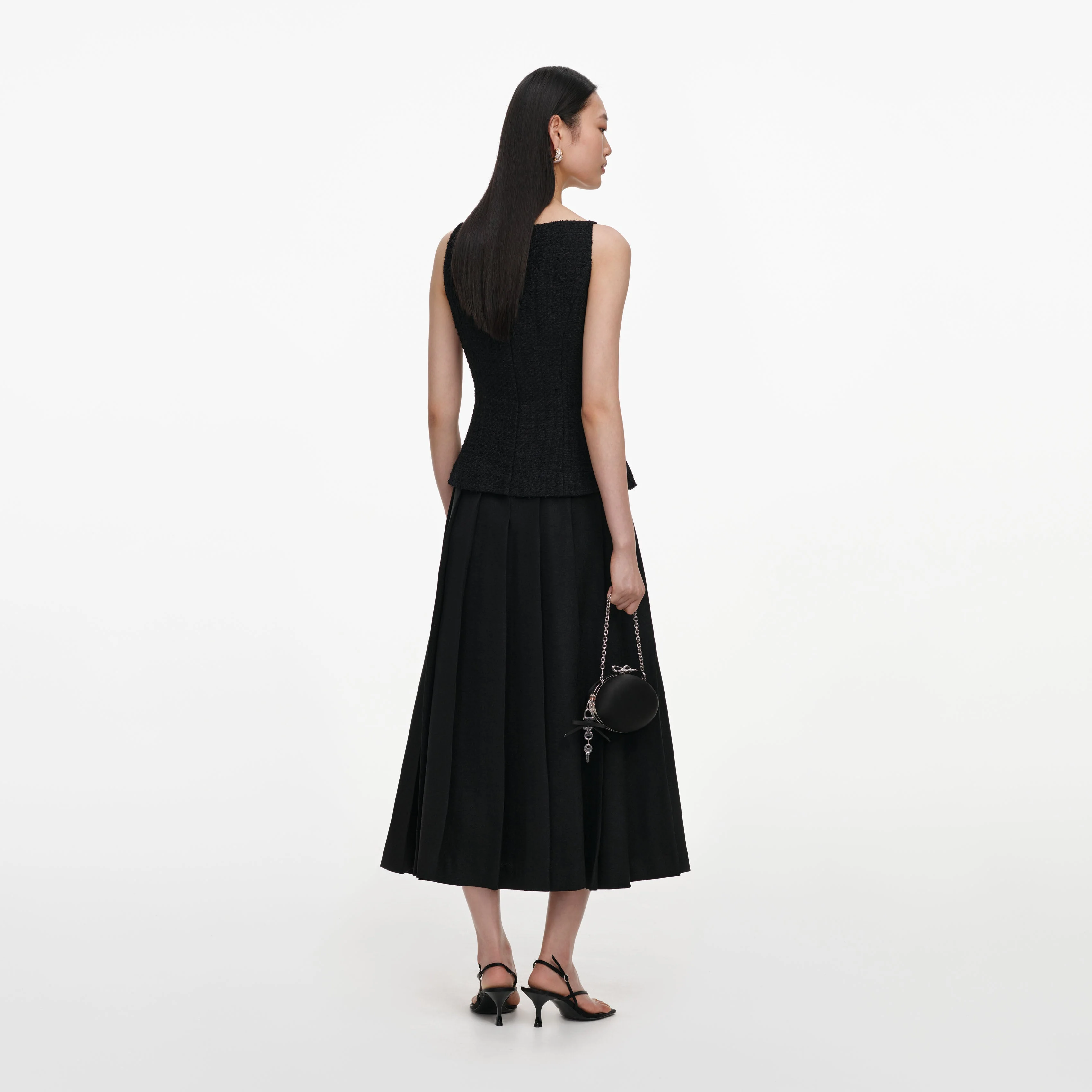 Black Boucle Crepe Midi Dress - Image 3