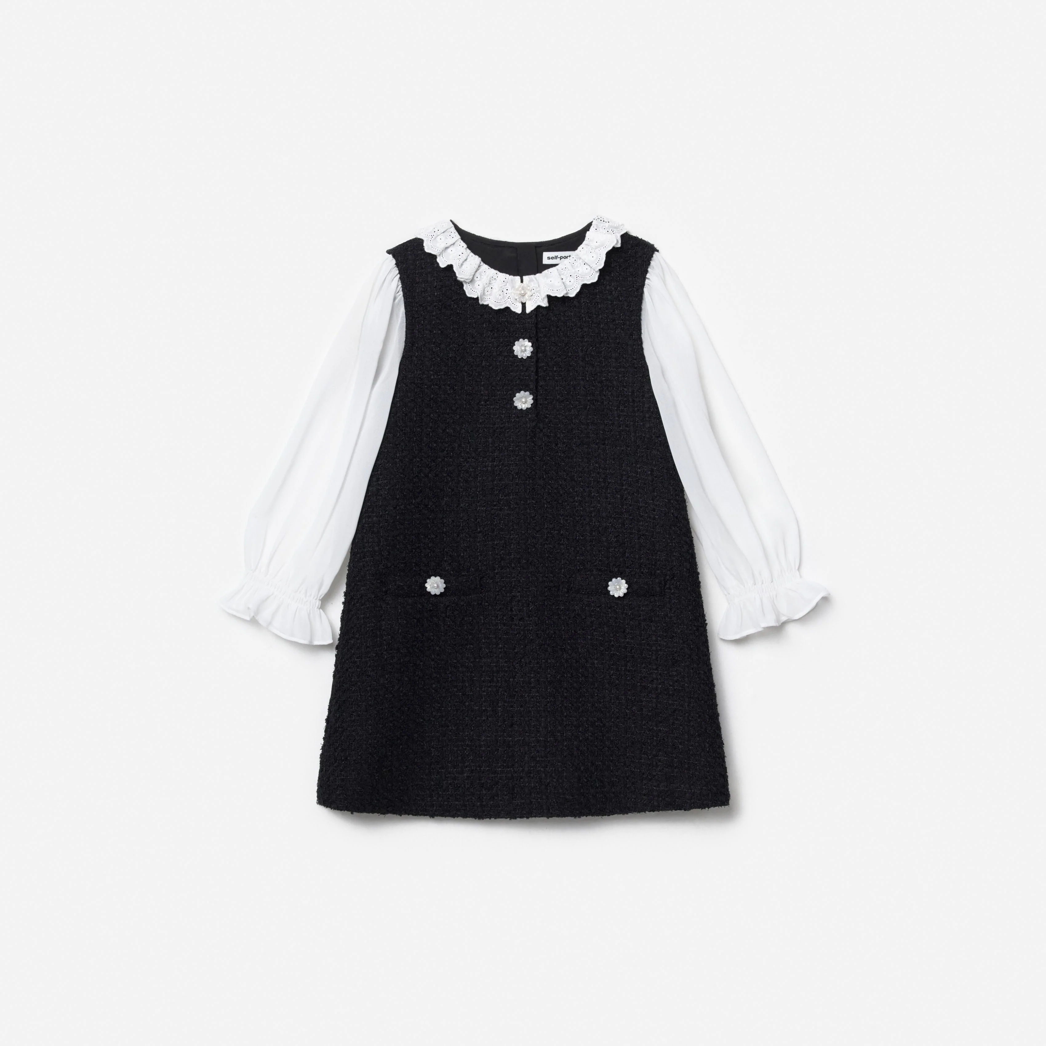 Black Boucle Lace Frill Dress