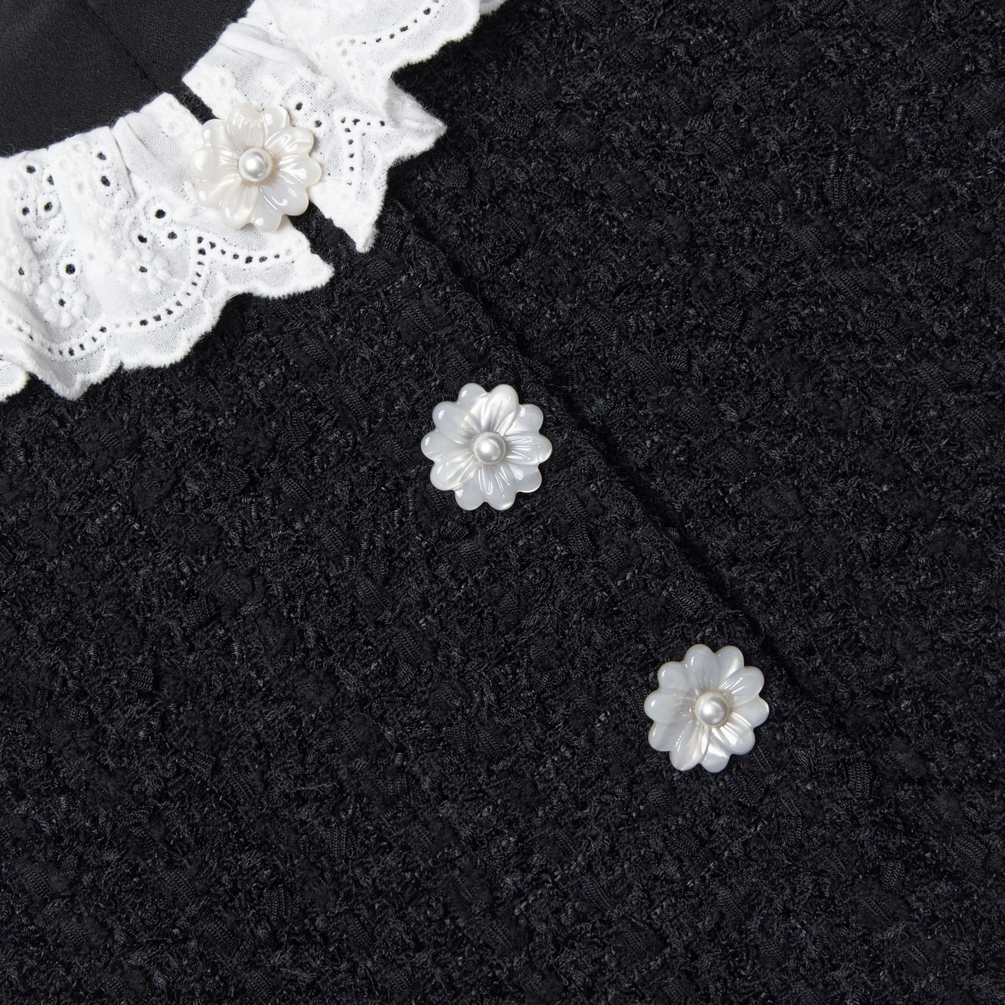 Black Boucle Lace Frill Dress - Image 3