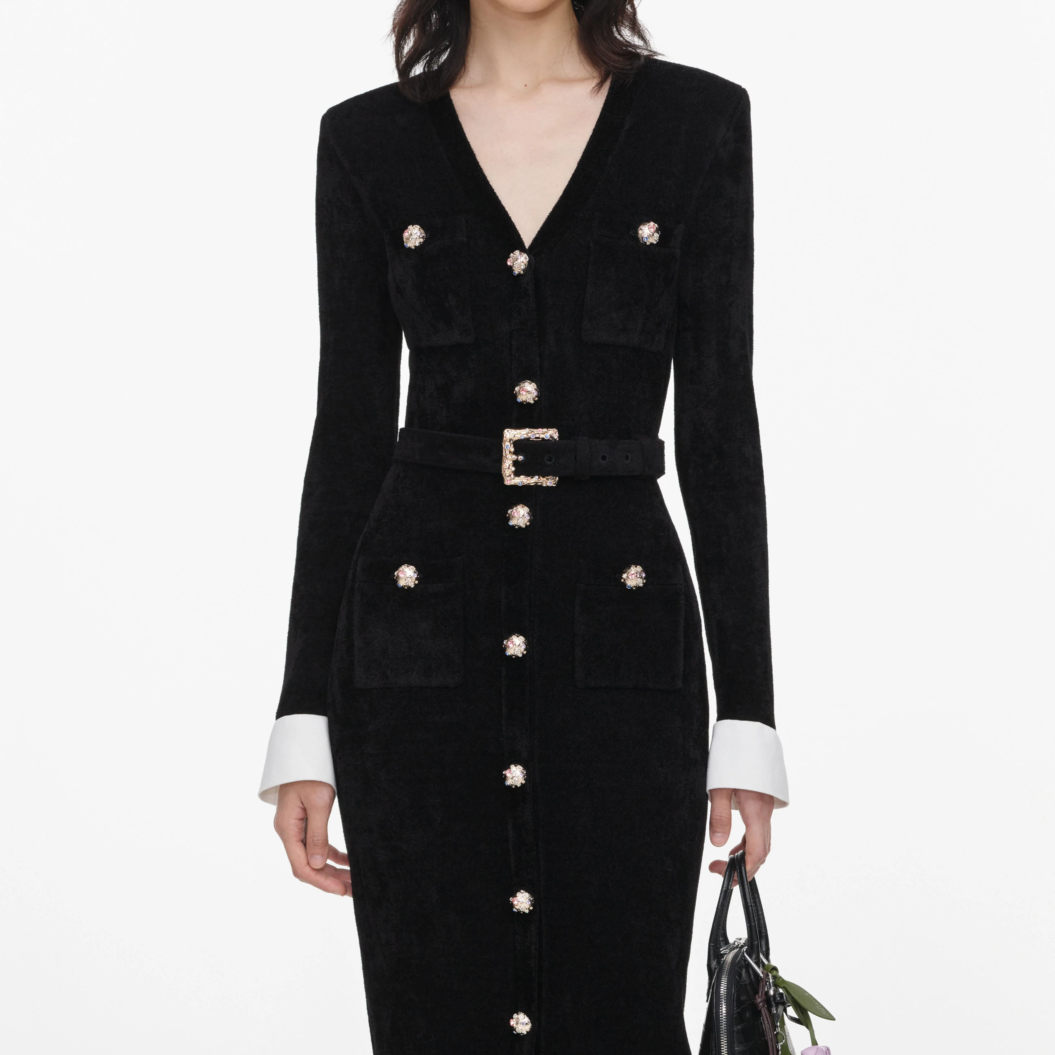 Black Chenille Knit Midi Dress - Image 4