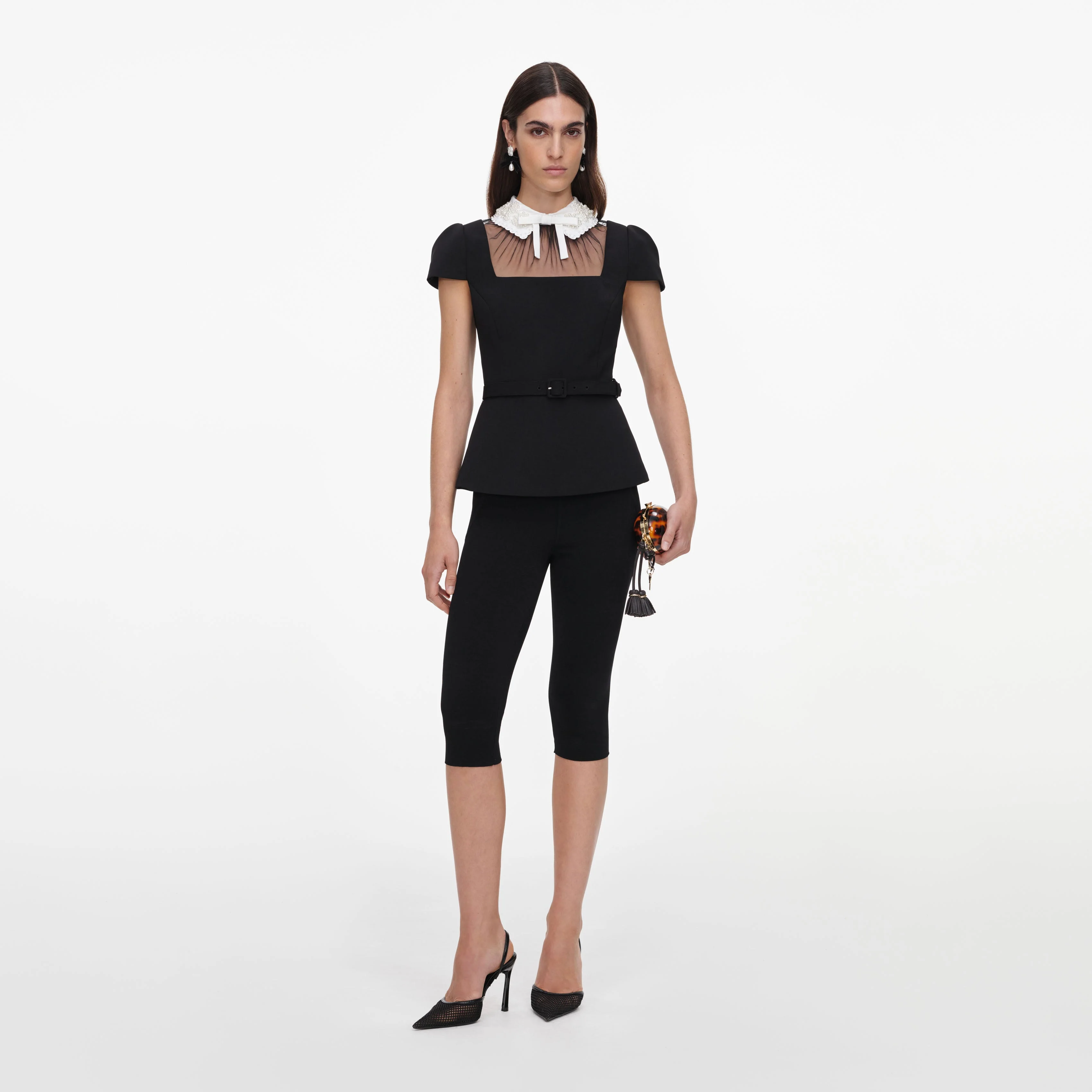 Black Crepe Bow Collar Top