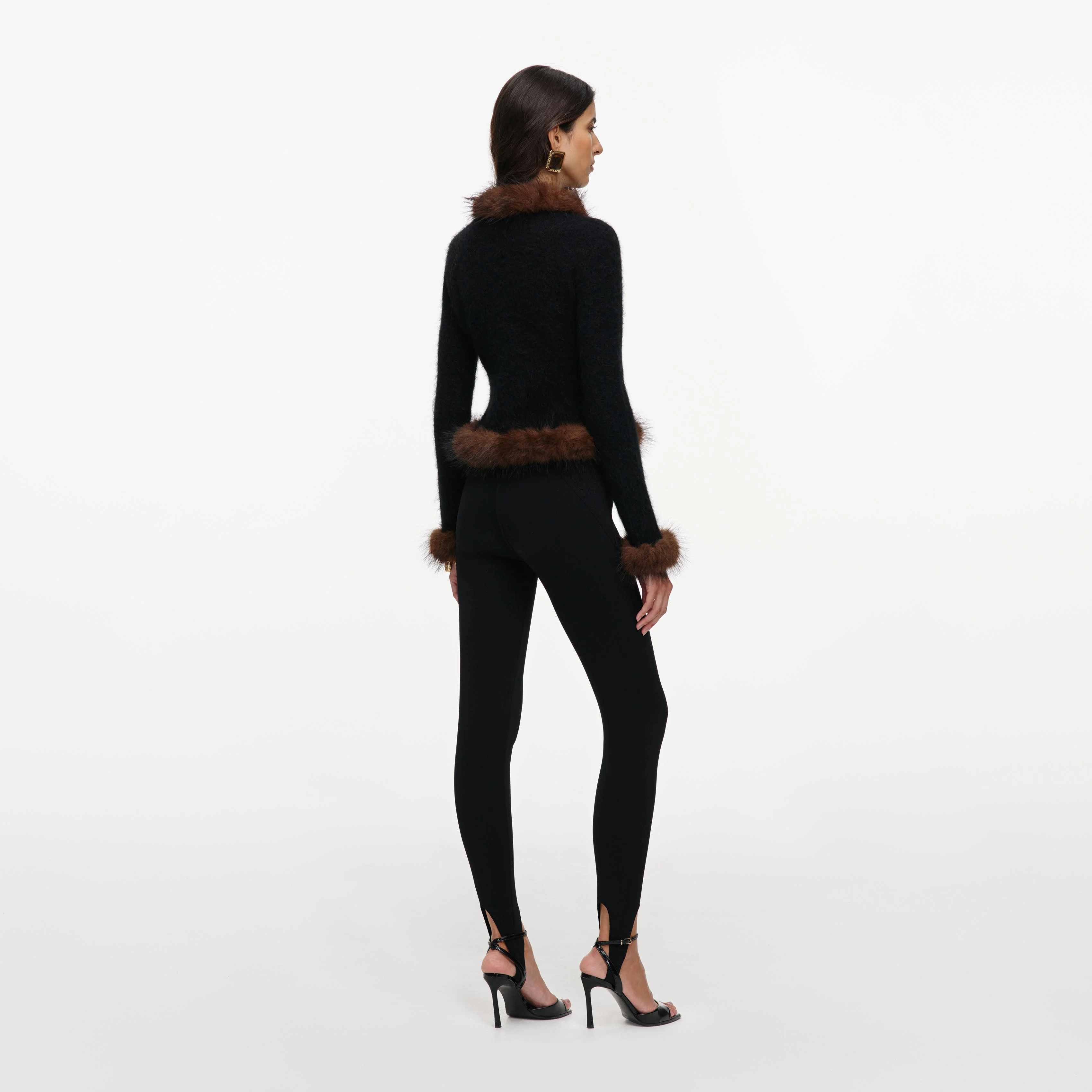 Black Faux Fur Knit Cardigan - Image 3