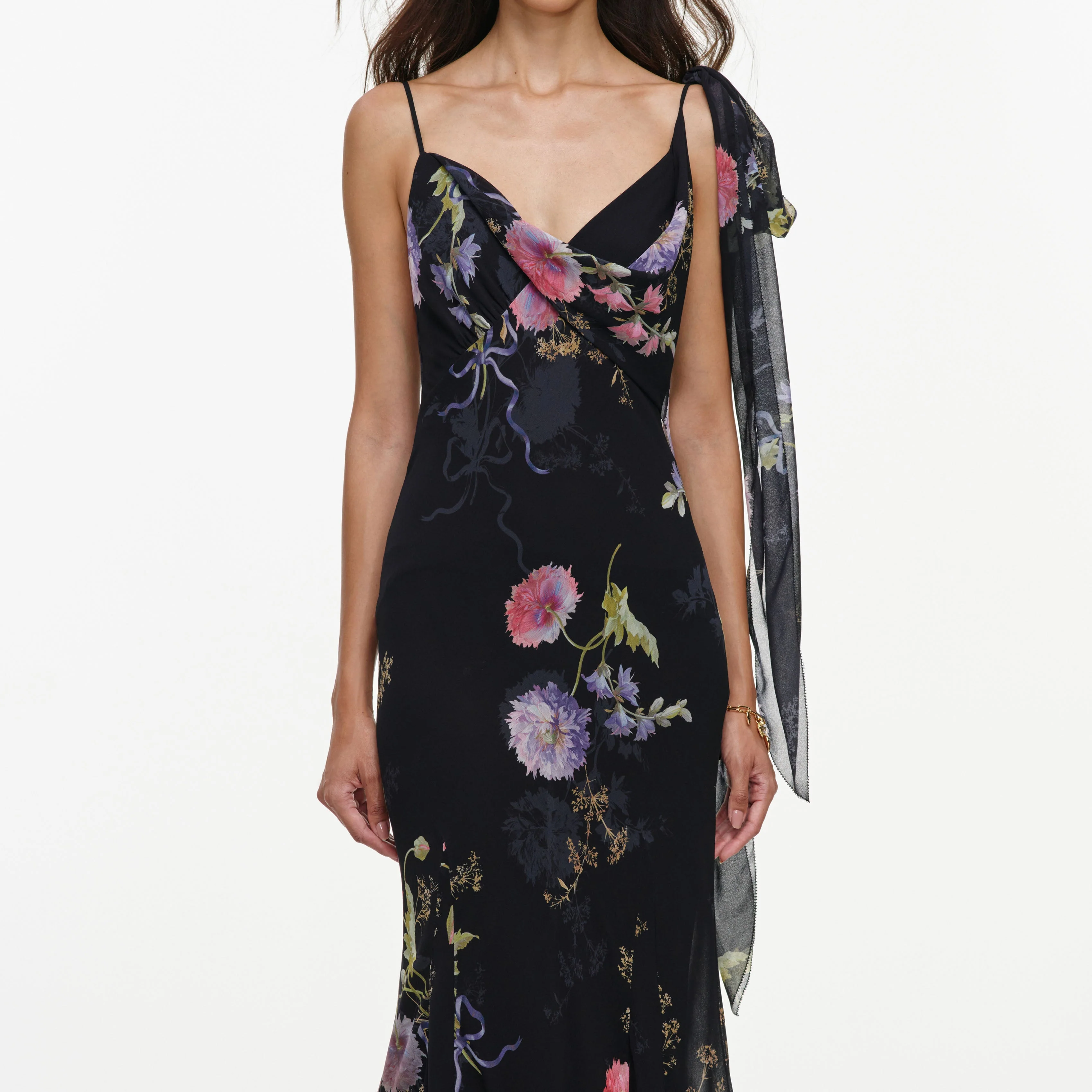 Black Floral Georgette Feather Maxi Dress - Image 4