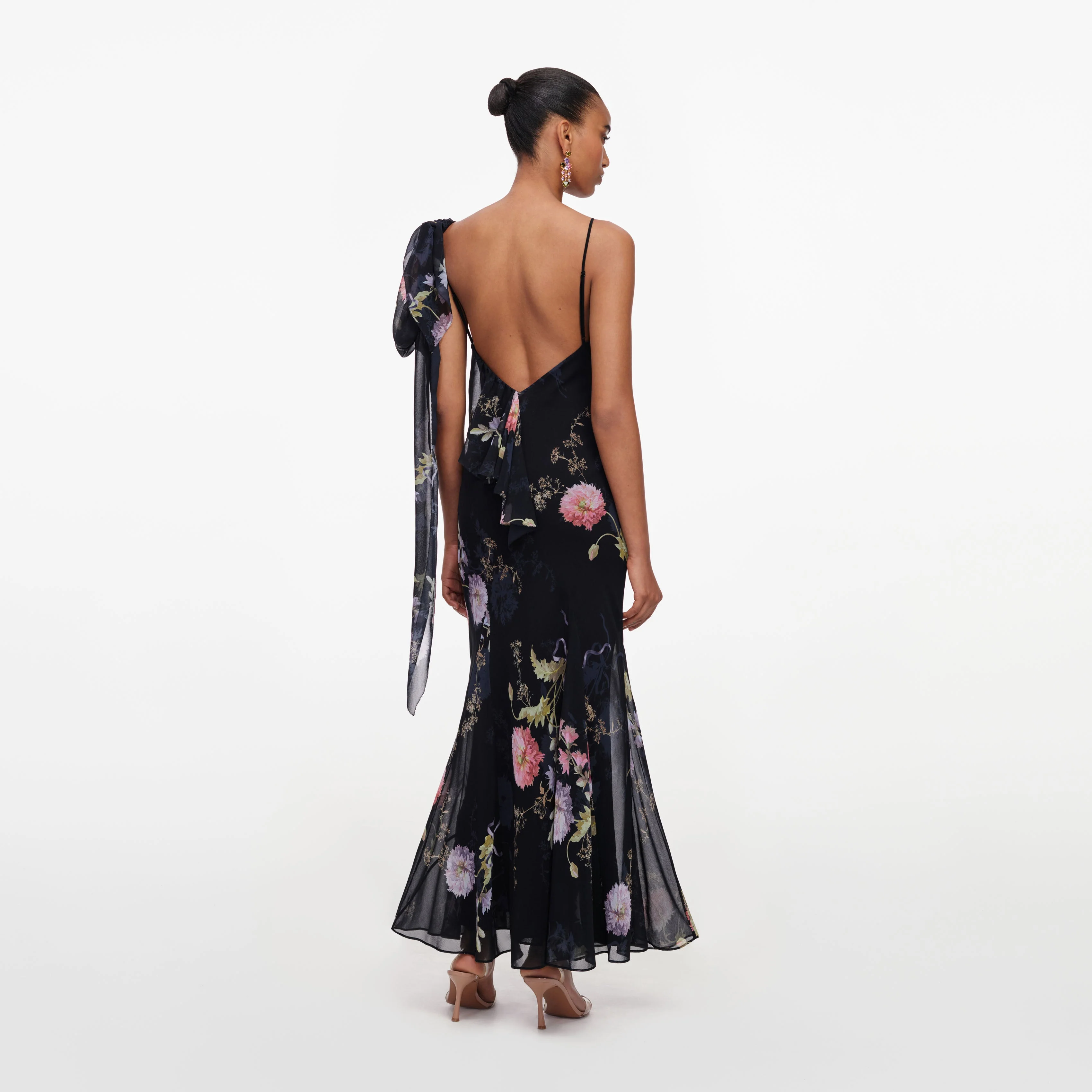 Black Floral Georgette Maxi Dress - Image 3