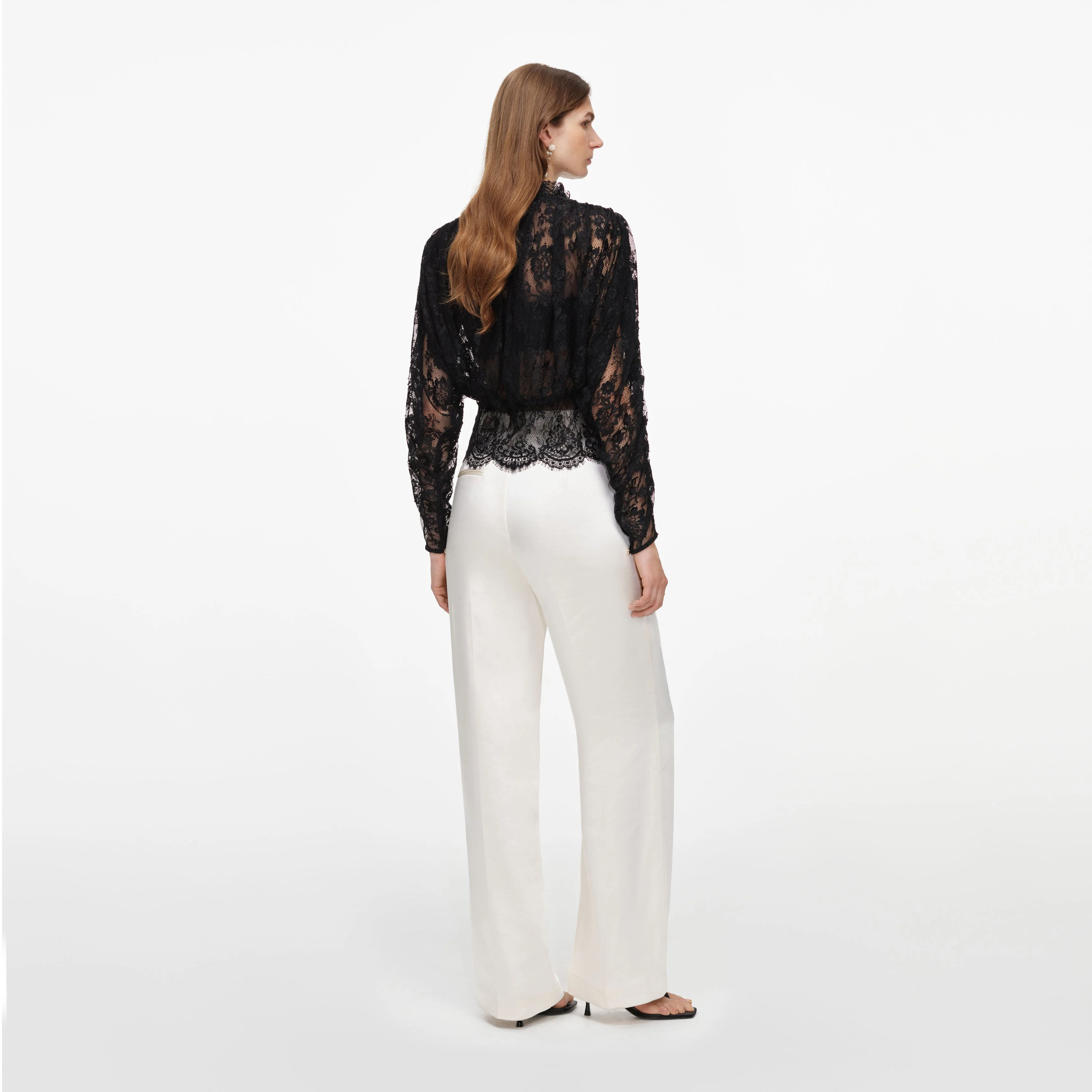Black Lace High Neck Blouse - Image 3
