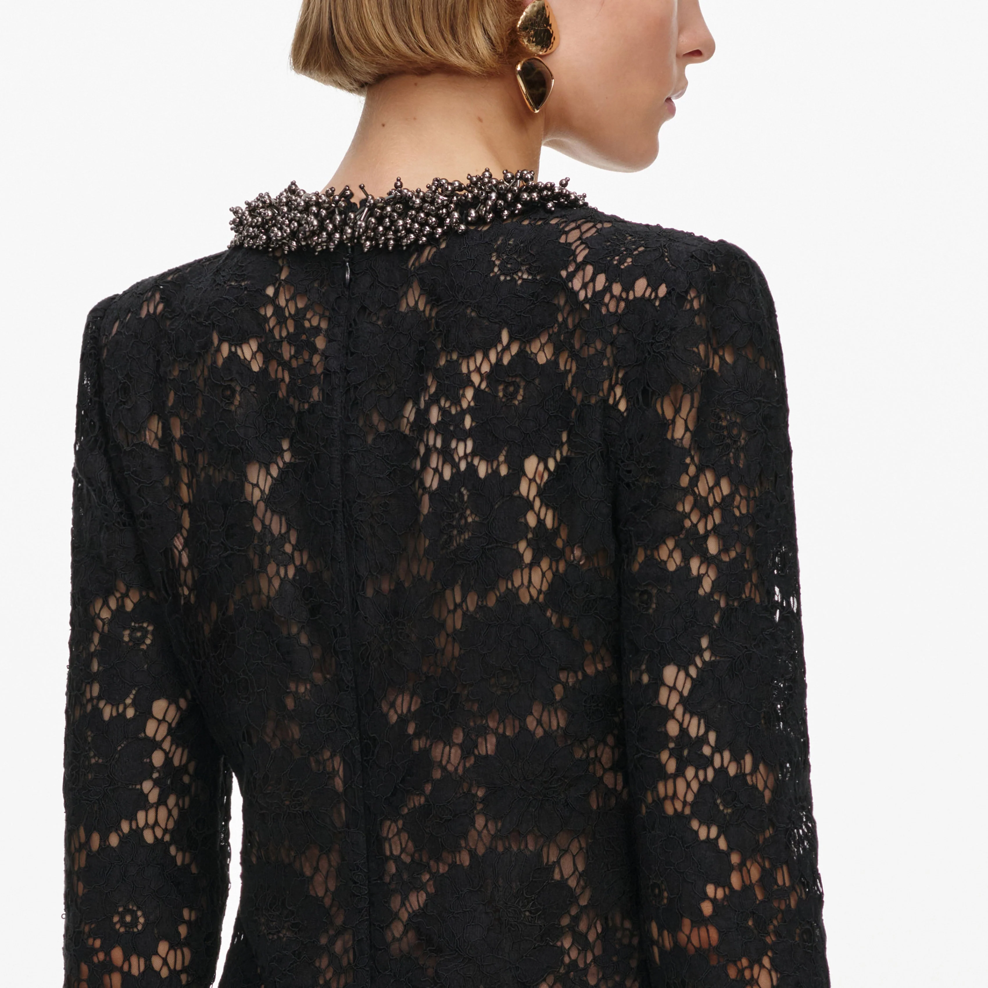 Black Lace Long Sleeve Mini Dress - Image 5