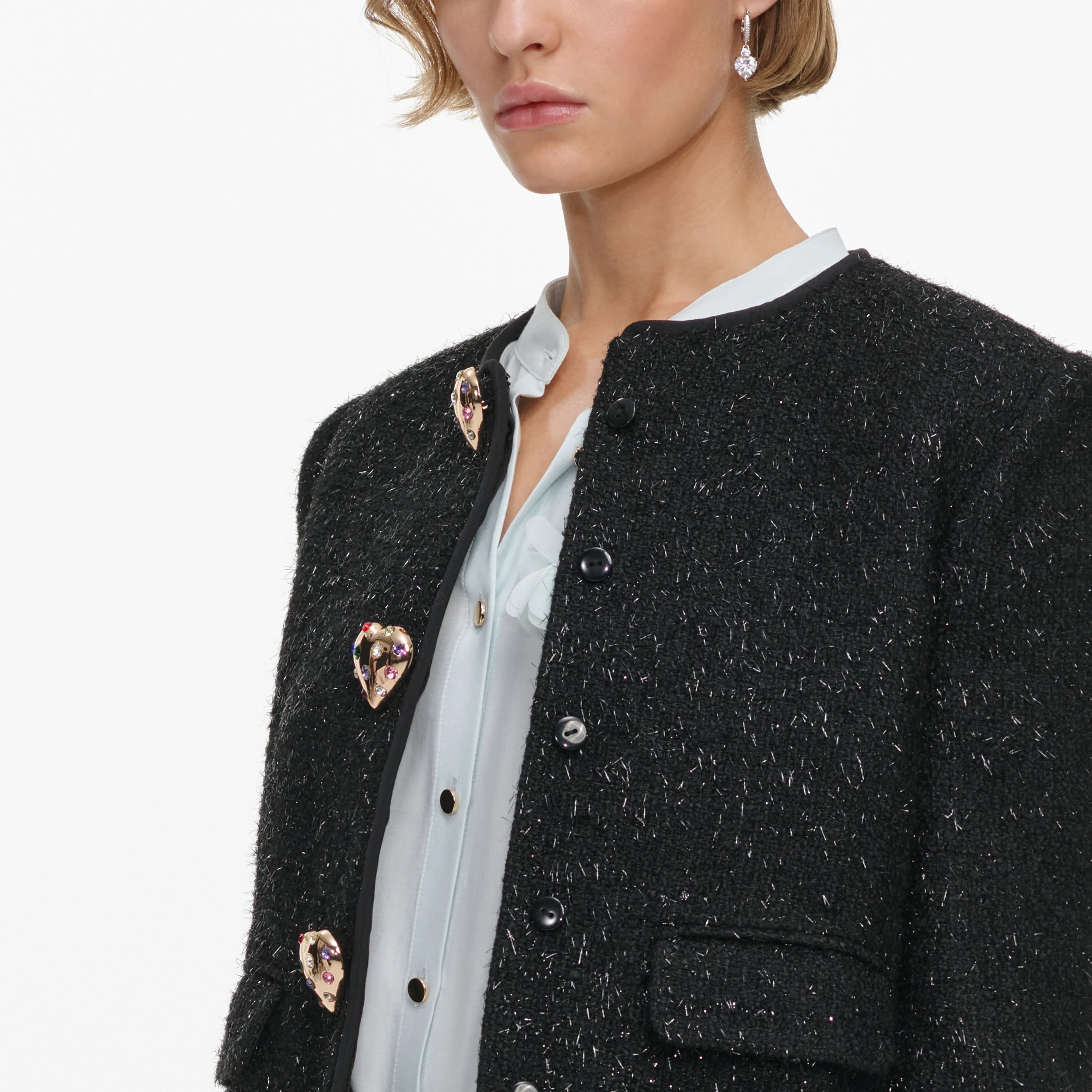Black Metallic Boucle Fur Cuff Jacket - Image 5