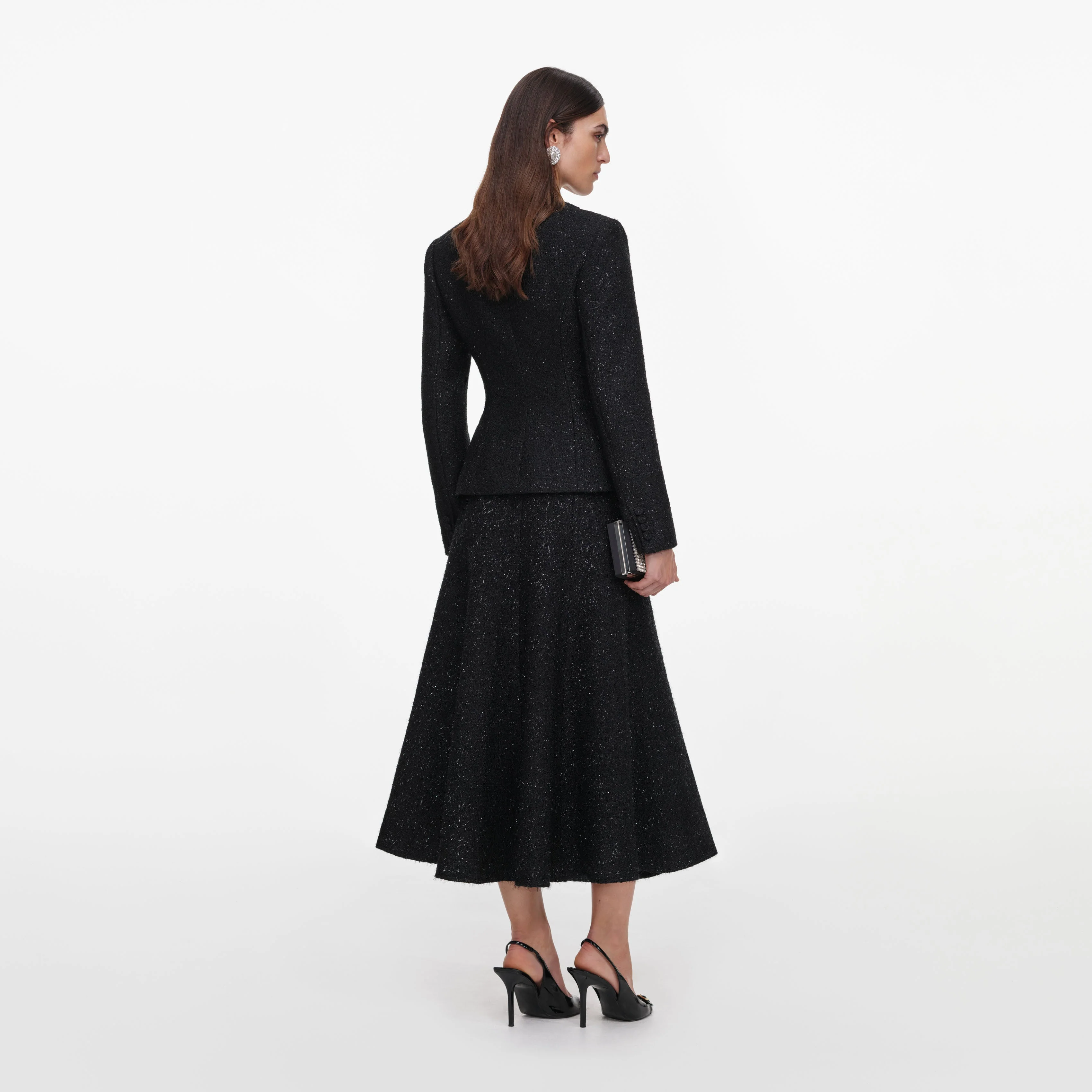 Black Metallic Boucle Midi Dress - Image 3