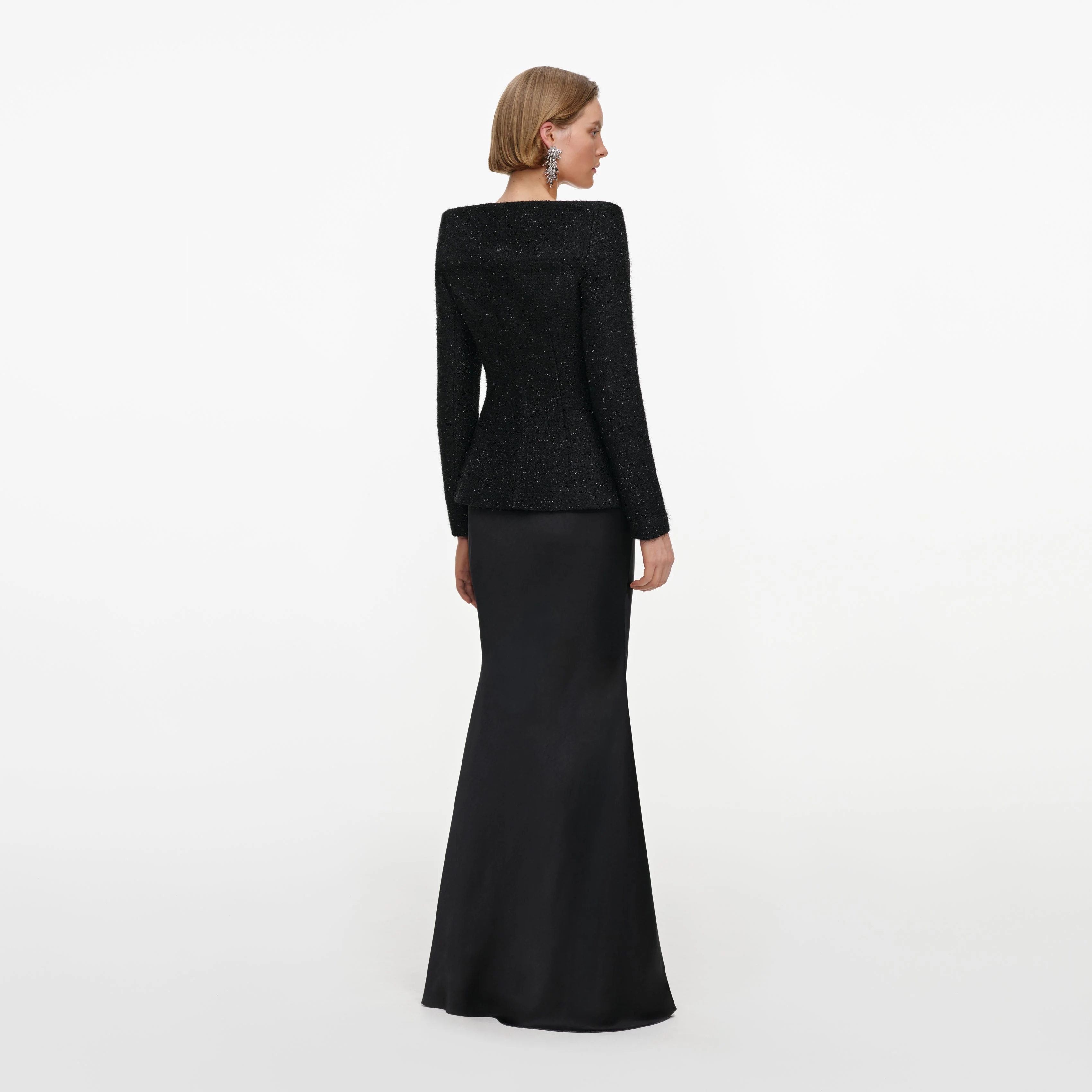 Black Metallic Boucle Satin Maxi Dress - Image 3