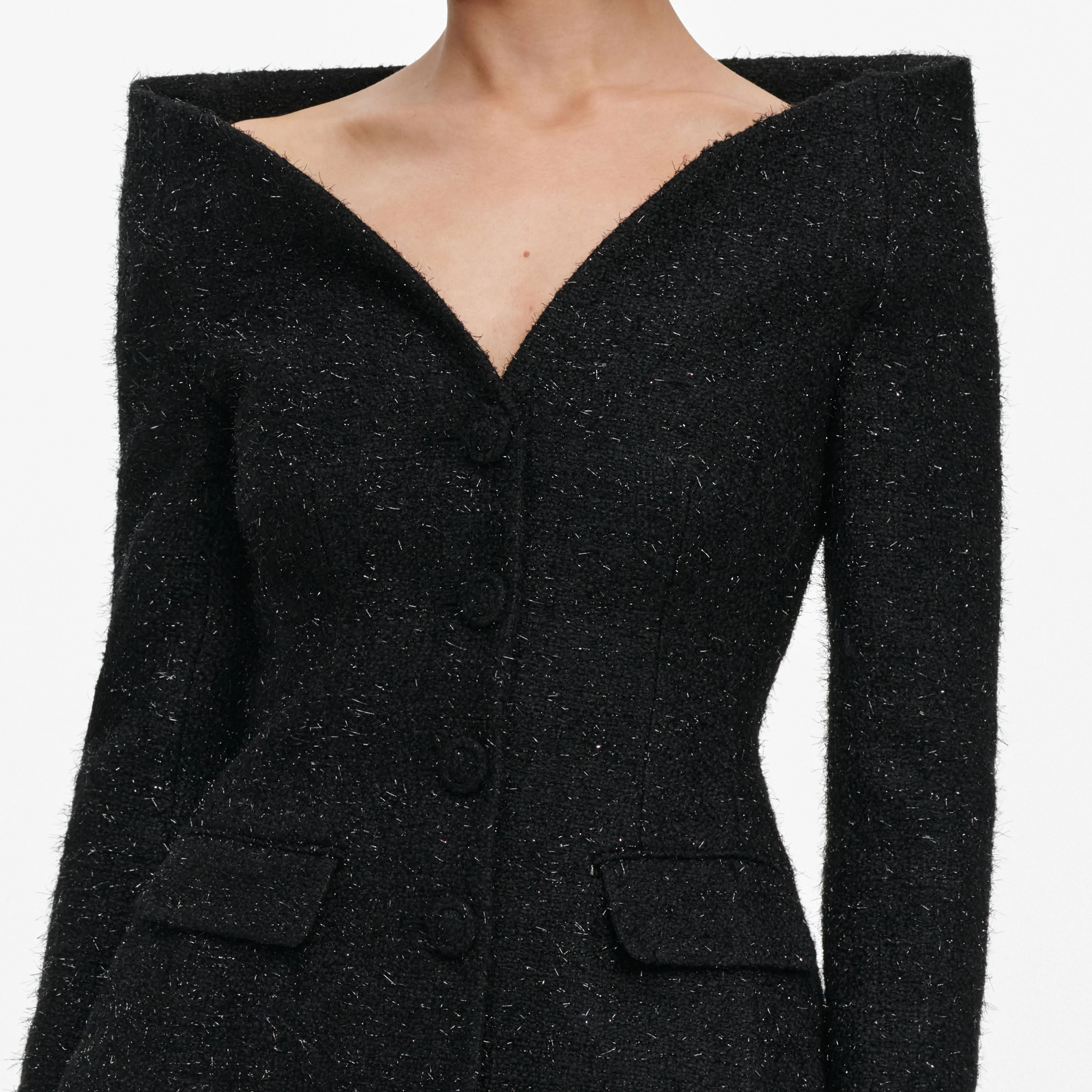 Black Metallic Boucle Satin Maxi Dress - Image 5