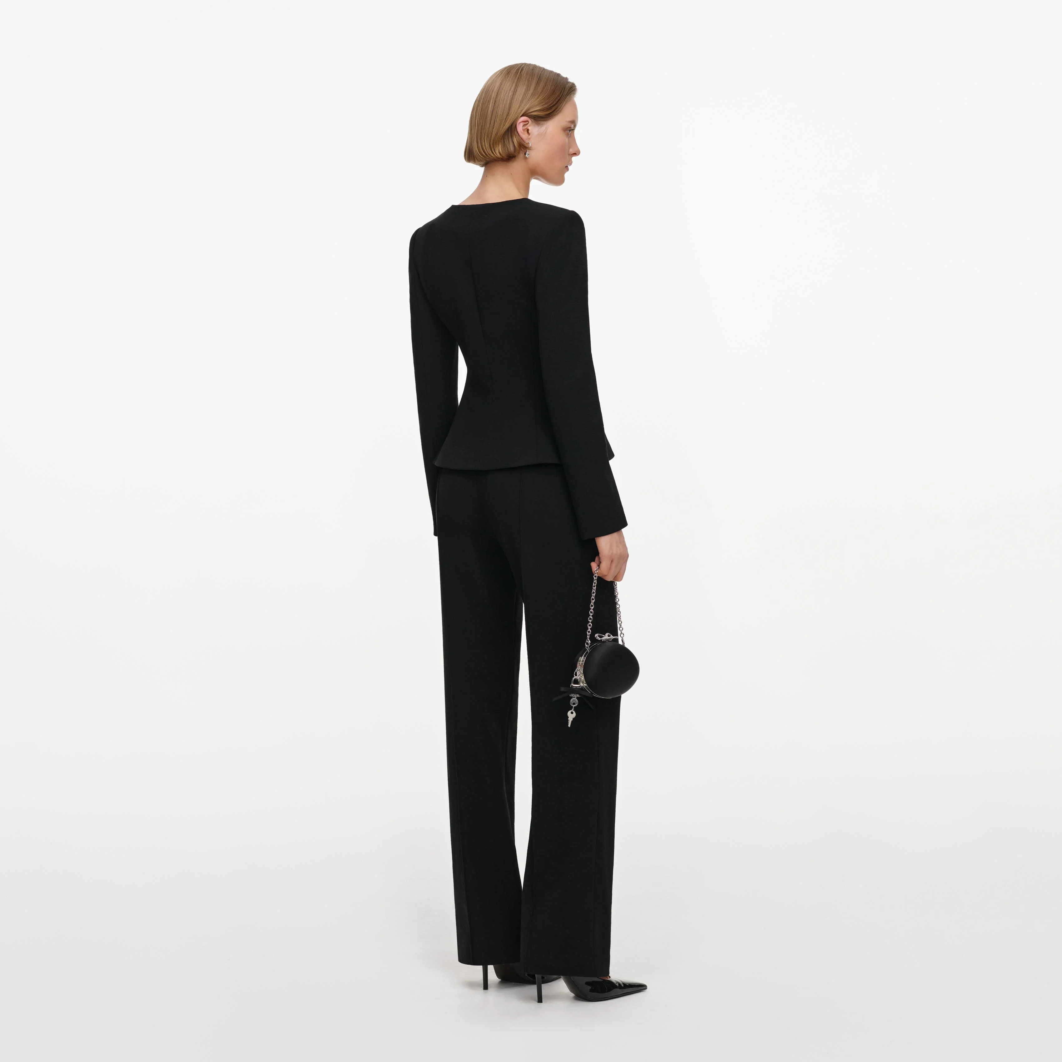 Black Tailored Wool Crepe Jumpsuit - Image 3
