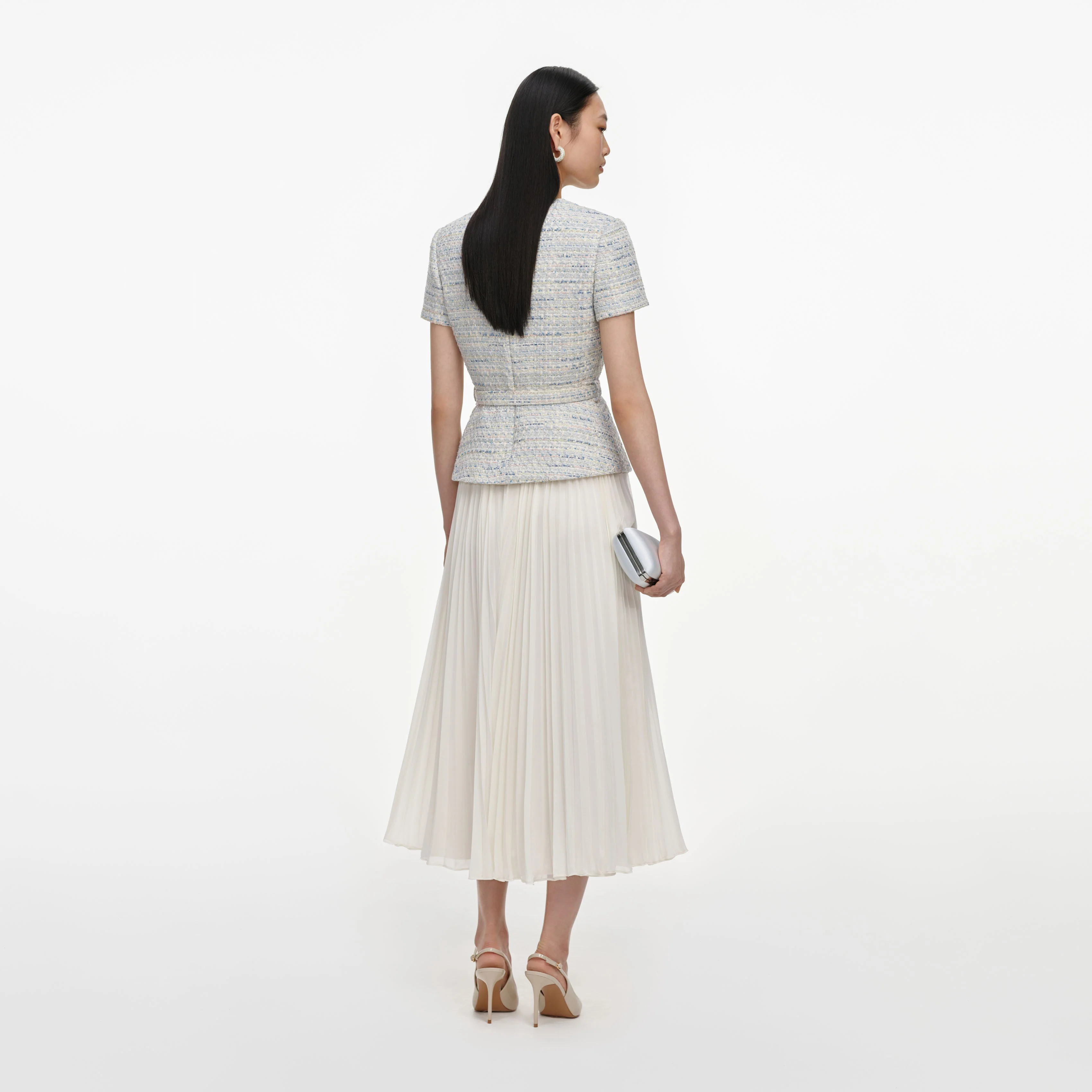 Blue Boucle Chiffon Midi Dress - Image 3