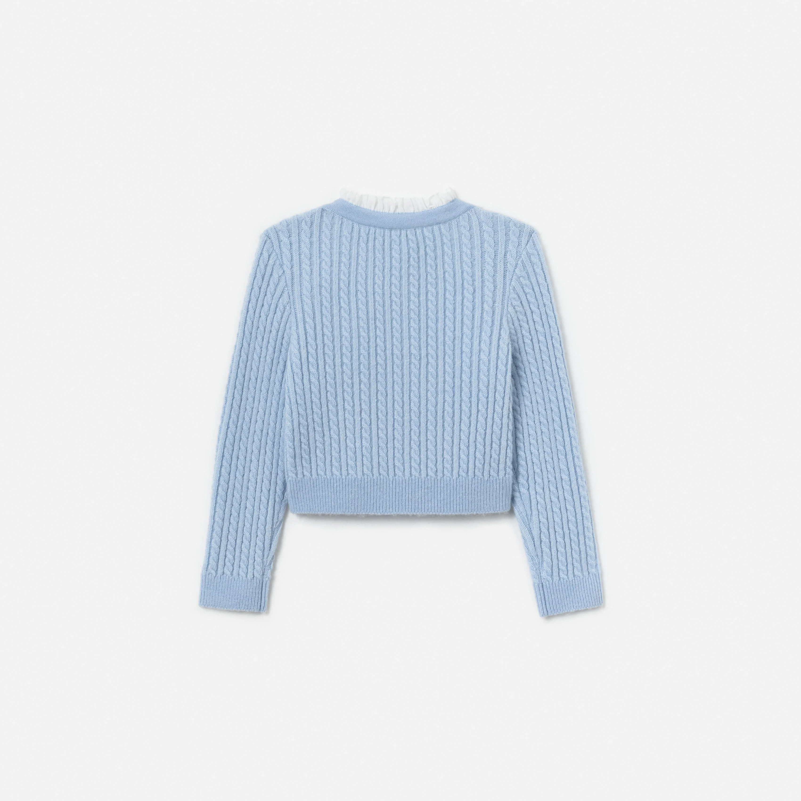 Blue Cable Knit Frill Cardigan - Image 2