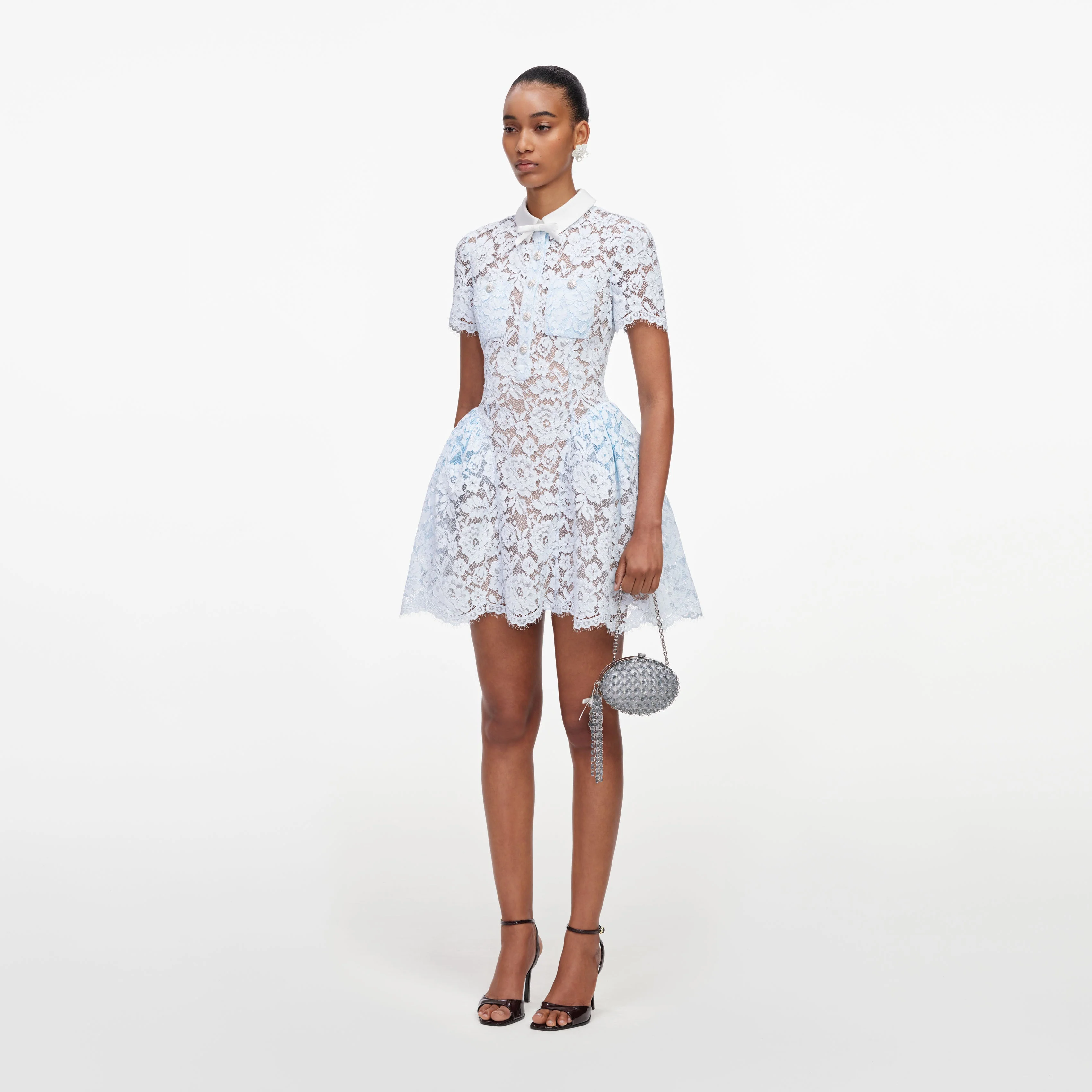 Blue Lace Flared Mini Dress - Image 2