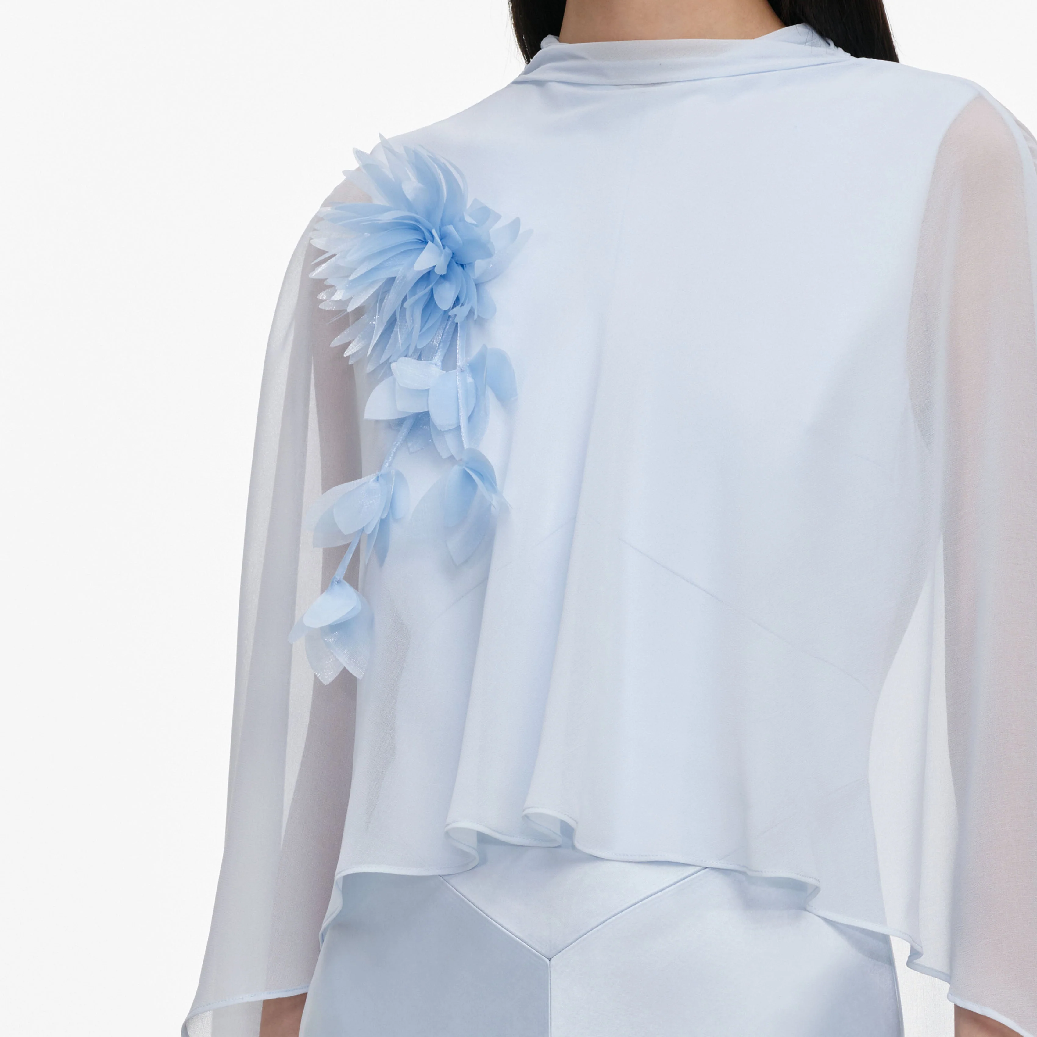 Blue Satin Jersey Cape Maxi Dress - Image 5