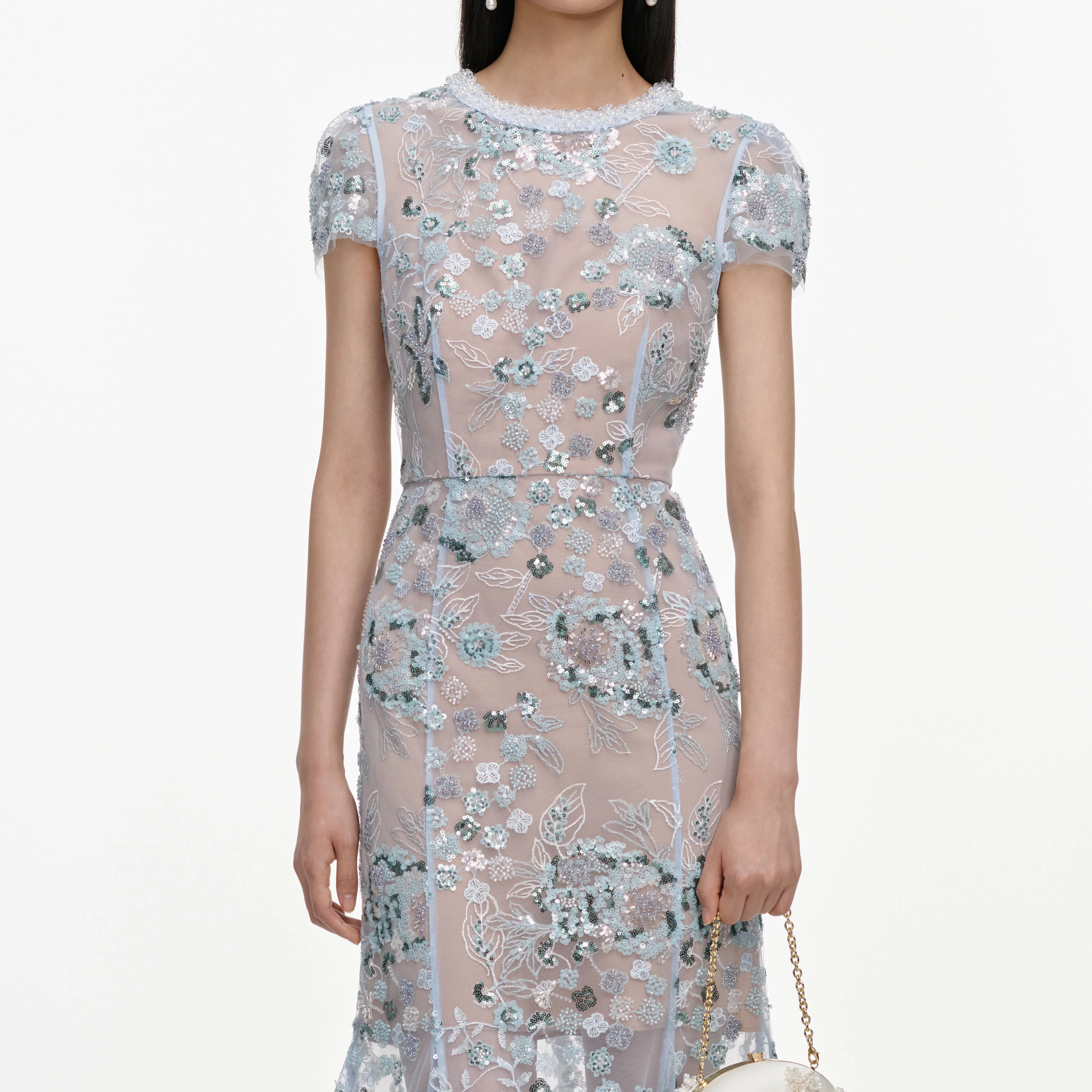 Blue Sequin Embellished Midi Dress - Image 4