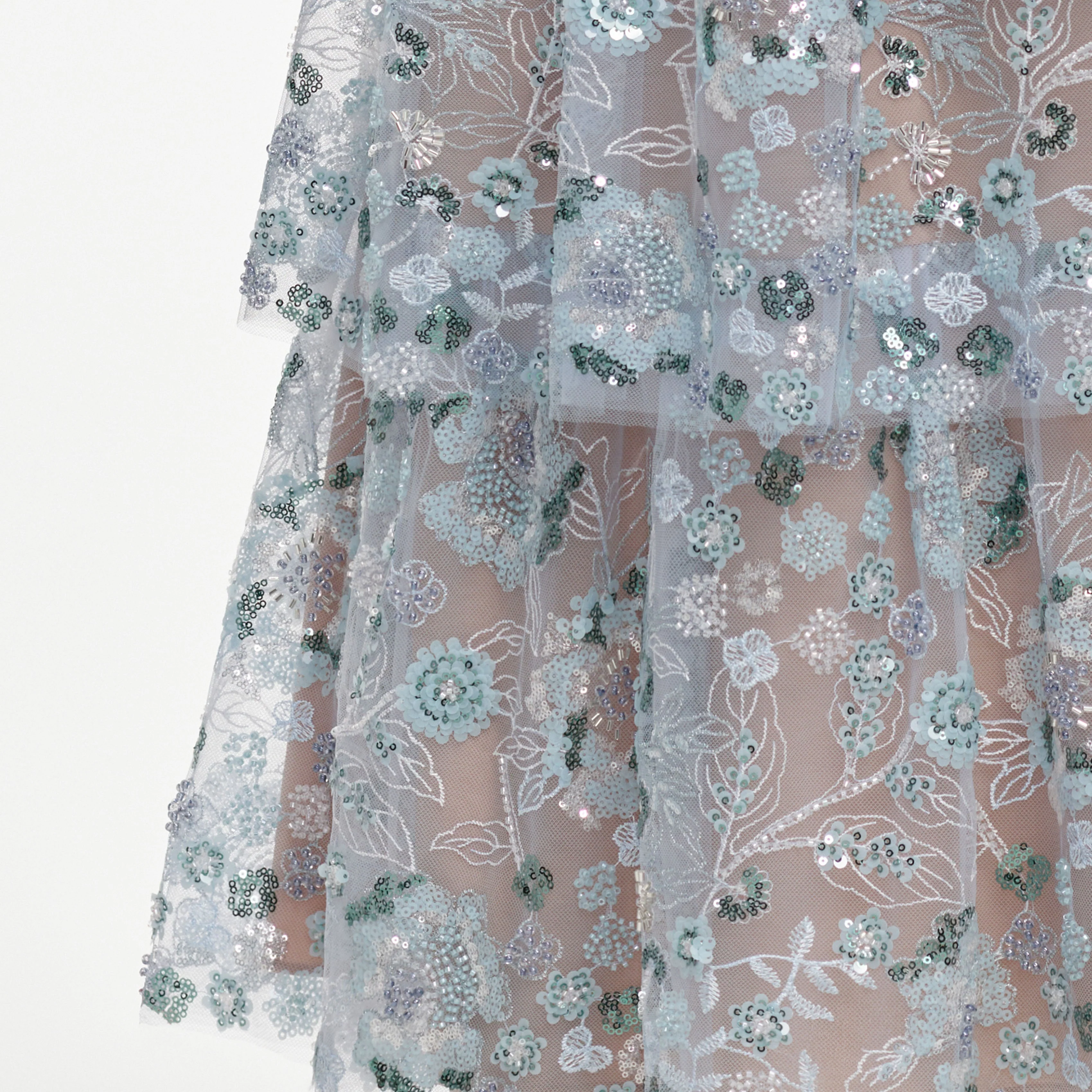Blue Sequin Embellished Tiered Midi Dress - Image 5