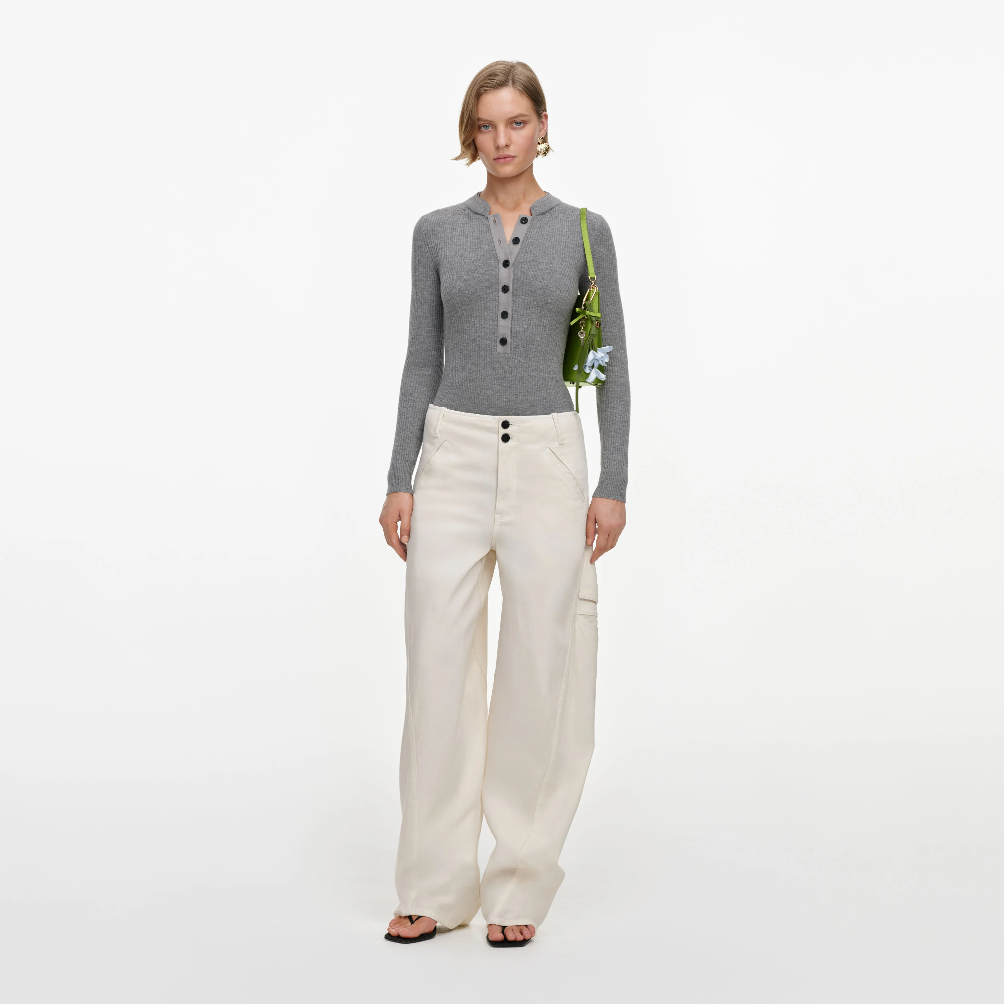 Cream Denim Pocket Trousers