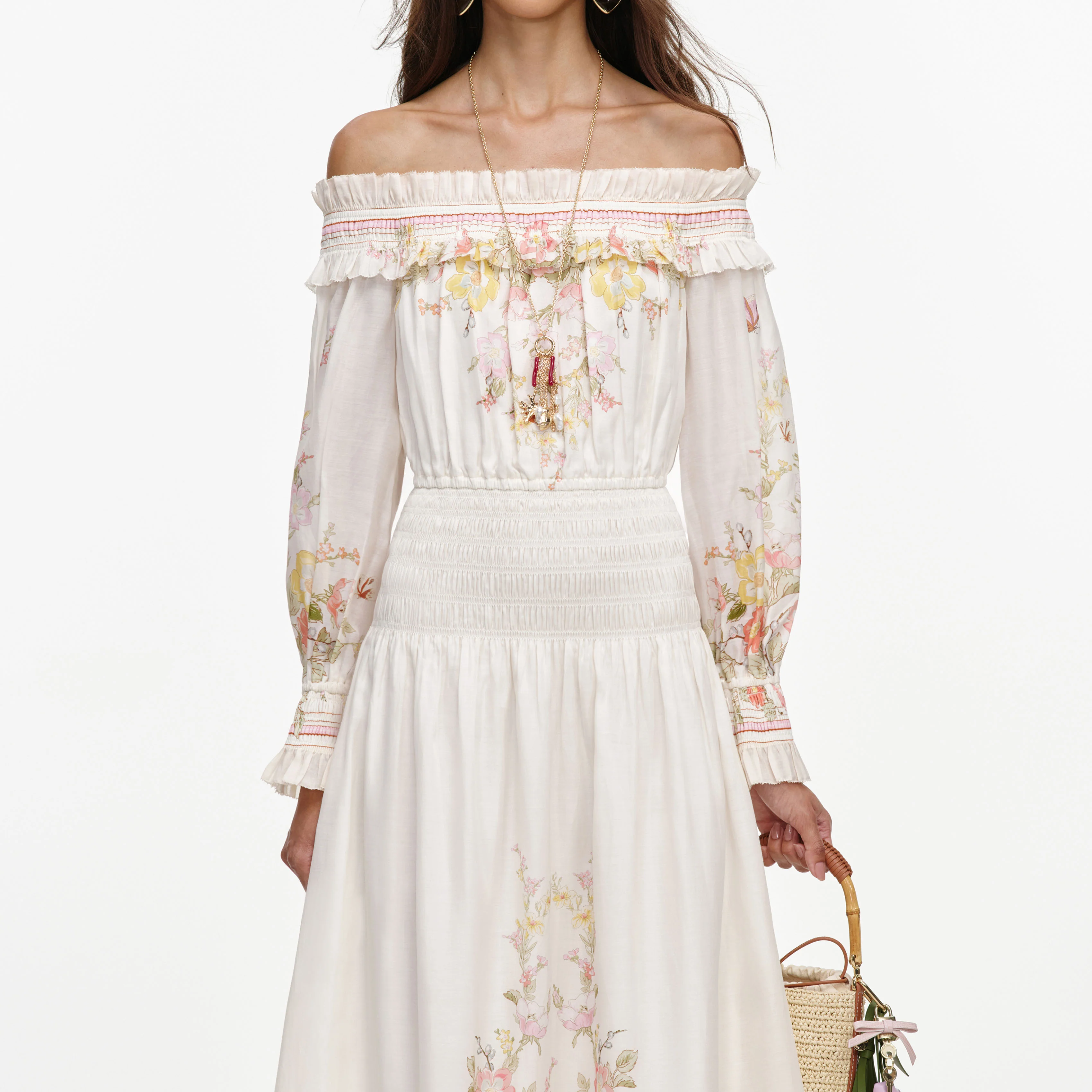 Cream Floral Organza Ruffle Maxi Dress - Image 4