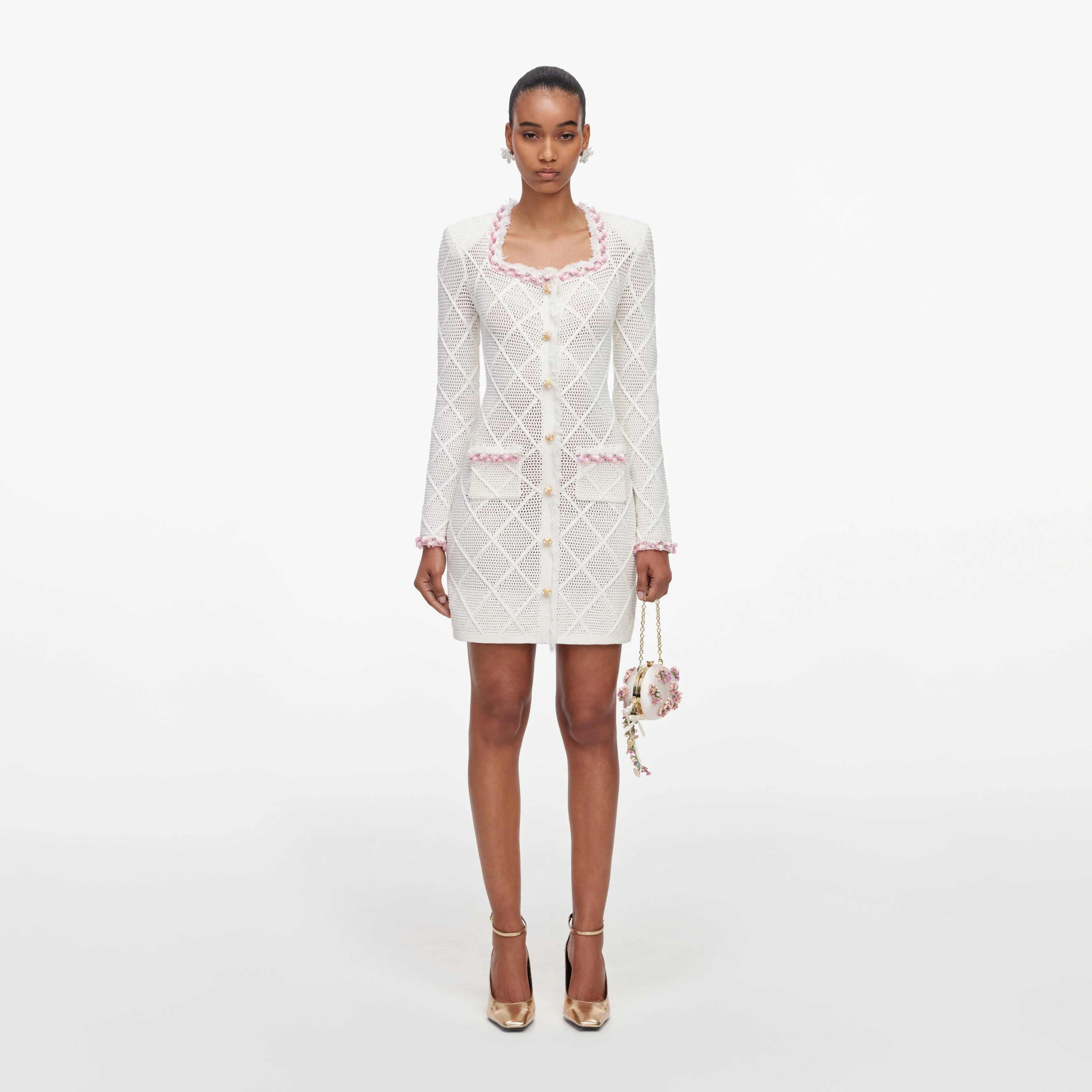 Cream Fringe Knit Mini Dress