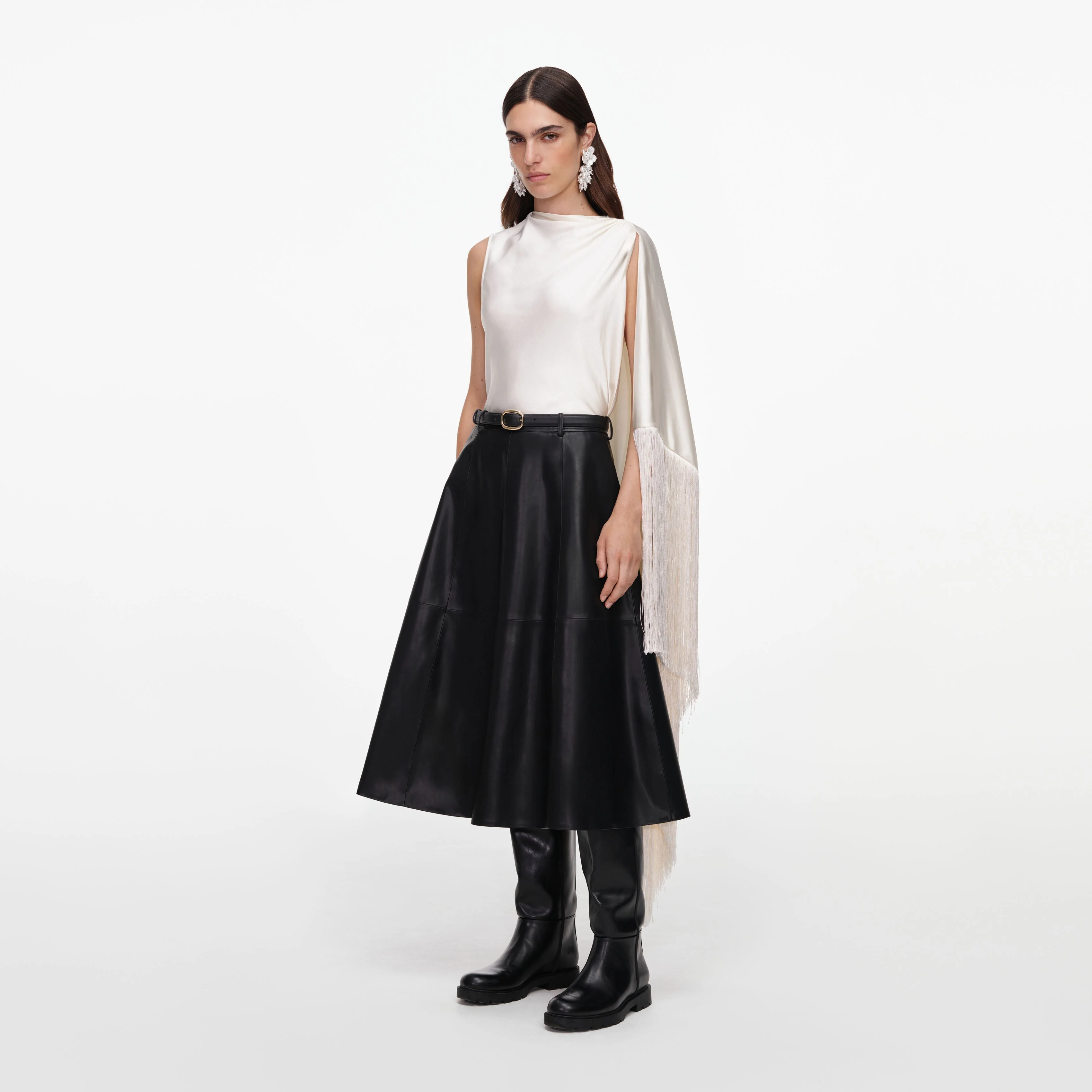 Cream Satin Fringed Scarf Top - Image 2